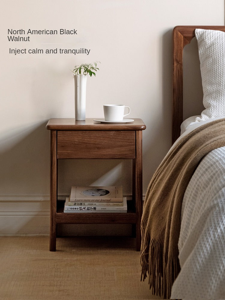 Solid Black Walnut and Ash Wood Nightstand with 2 Drawers - Stylish Bedside Storage Cabinet for Bedroom, Living Room, or Office