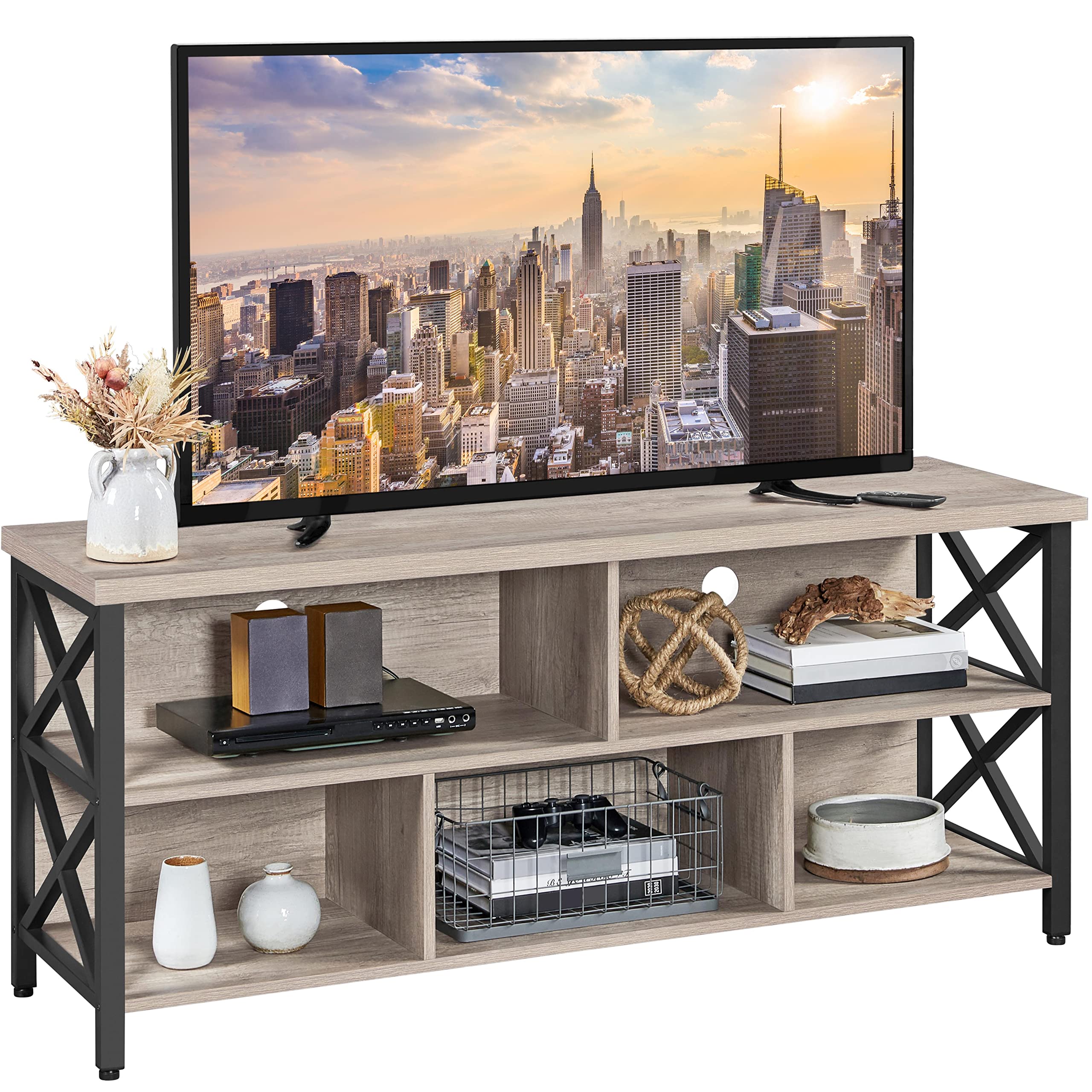 Yaheetech 65 Inch TV Stand with Storage - Industrial Style Media Console for Living Room, Bedroom & Home Theater - Gray Entertainment Center for TV, Gaming & Movie Nights