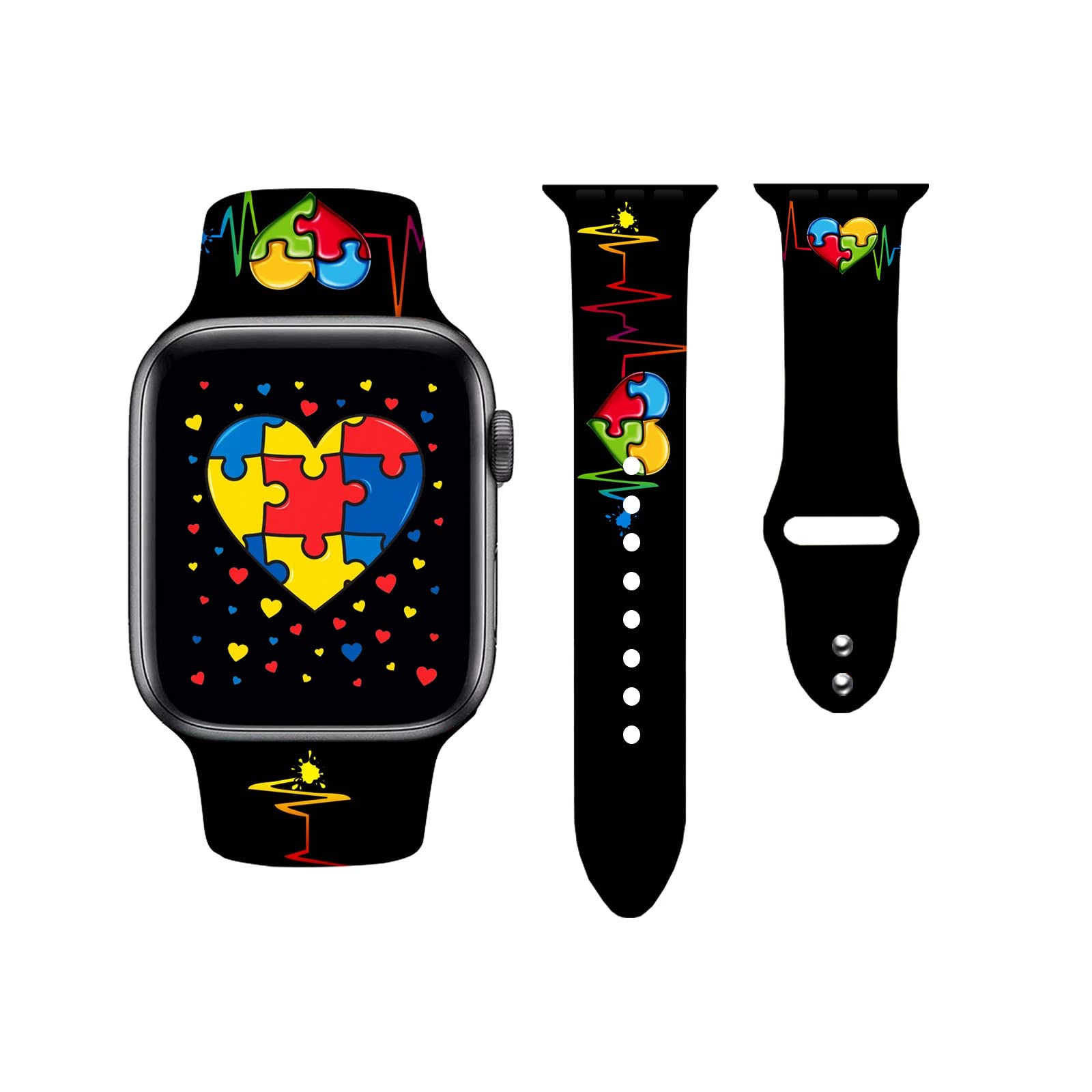 Autism Awareness Apple Watch Bands - Soft Silicone Replacement Straps for 38mm 40mm 41mm 42mm 44mm 45mm - Compatible with Apple Watch Series 7/6/5/4/3/2/1 - Adjustable Wristbands for Men & Women - Perfect for Daily Wear, Autism Support & Special Needs Awareness
