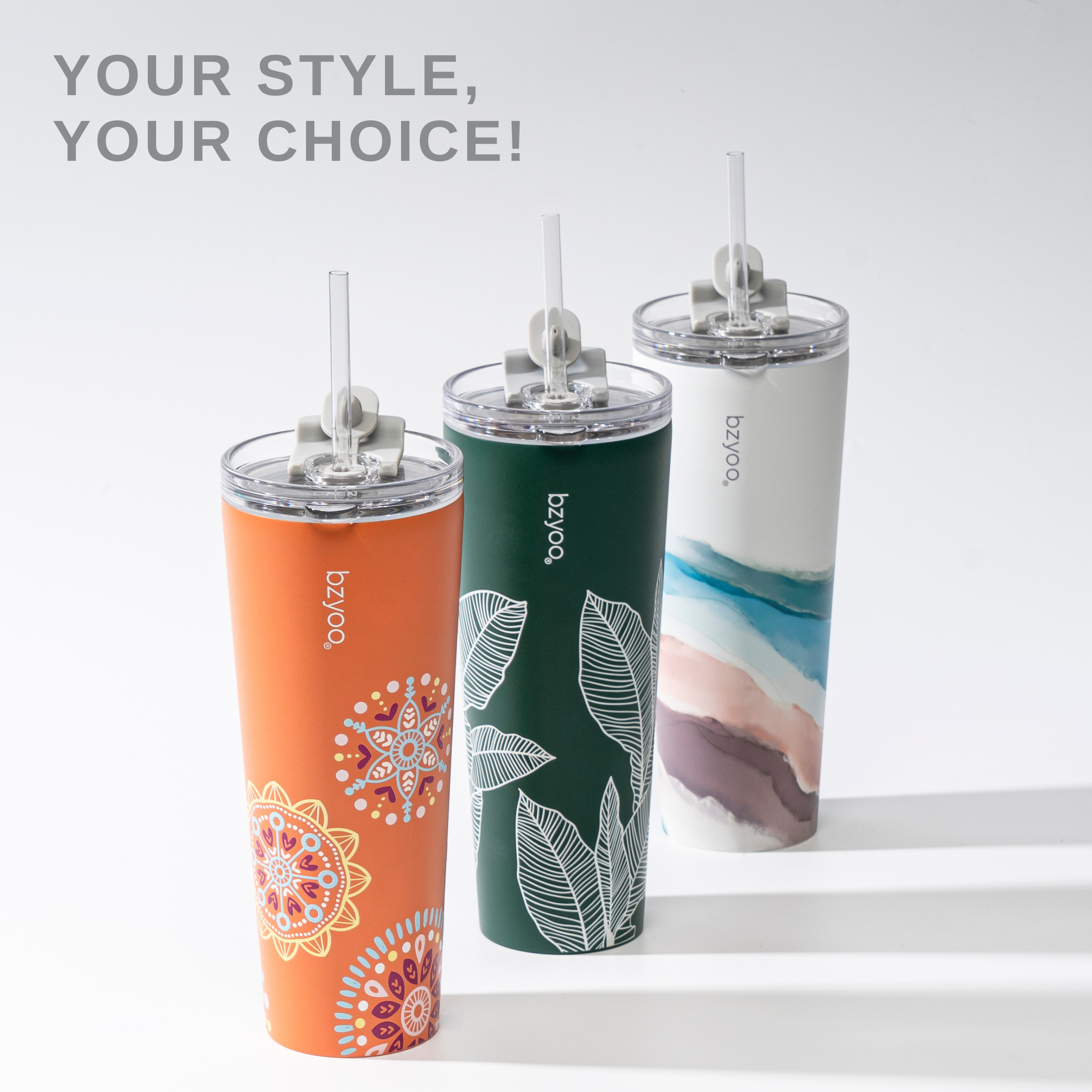 24oz Double Wall Vacuum Insulated Stainless Steel Tumbler with Straw Lid - Ink Landscape Design | Leakproof & Sweatproof | Perfect for Hiking, Camping & Outdoor Activities