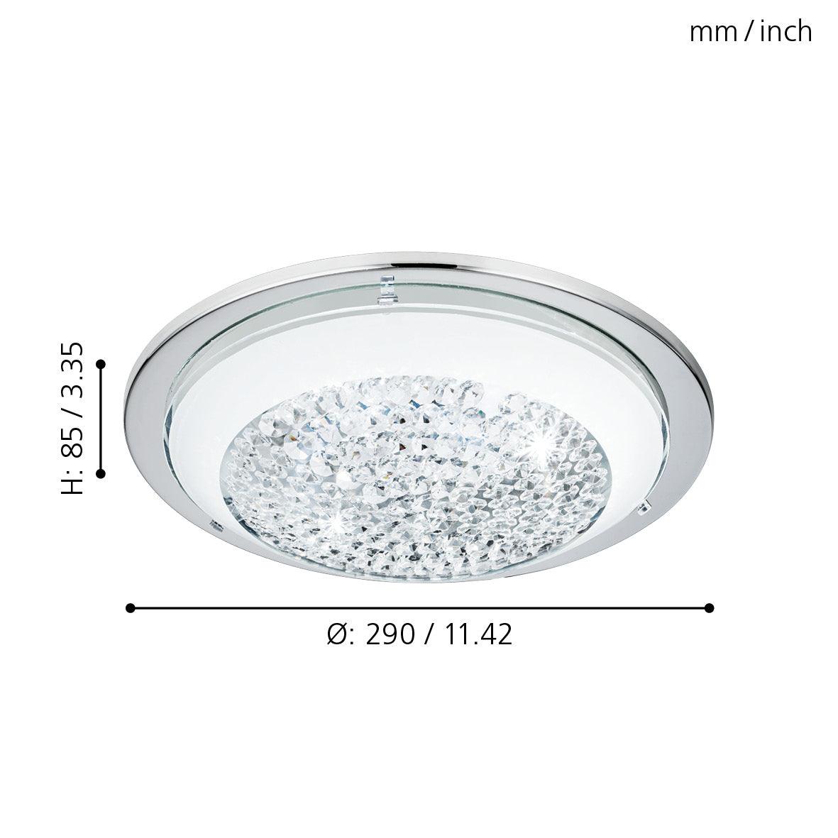 Eglo Acolla Modern LED Flush Mount Ceiling Light with Chrome Finish & Crystal Glass for Living Room, Bedroom, or Hallway Lighting