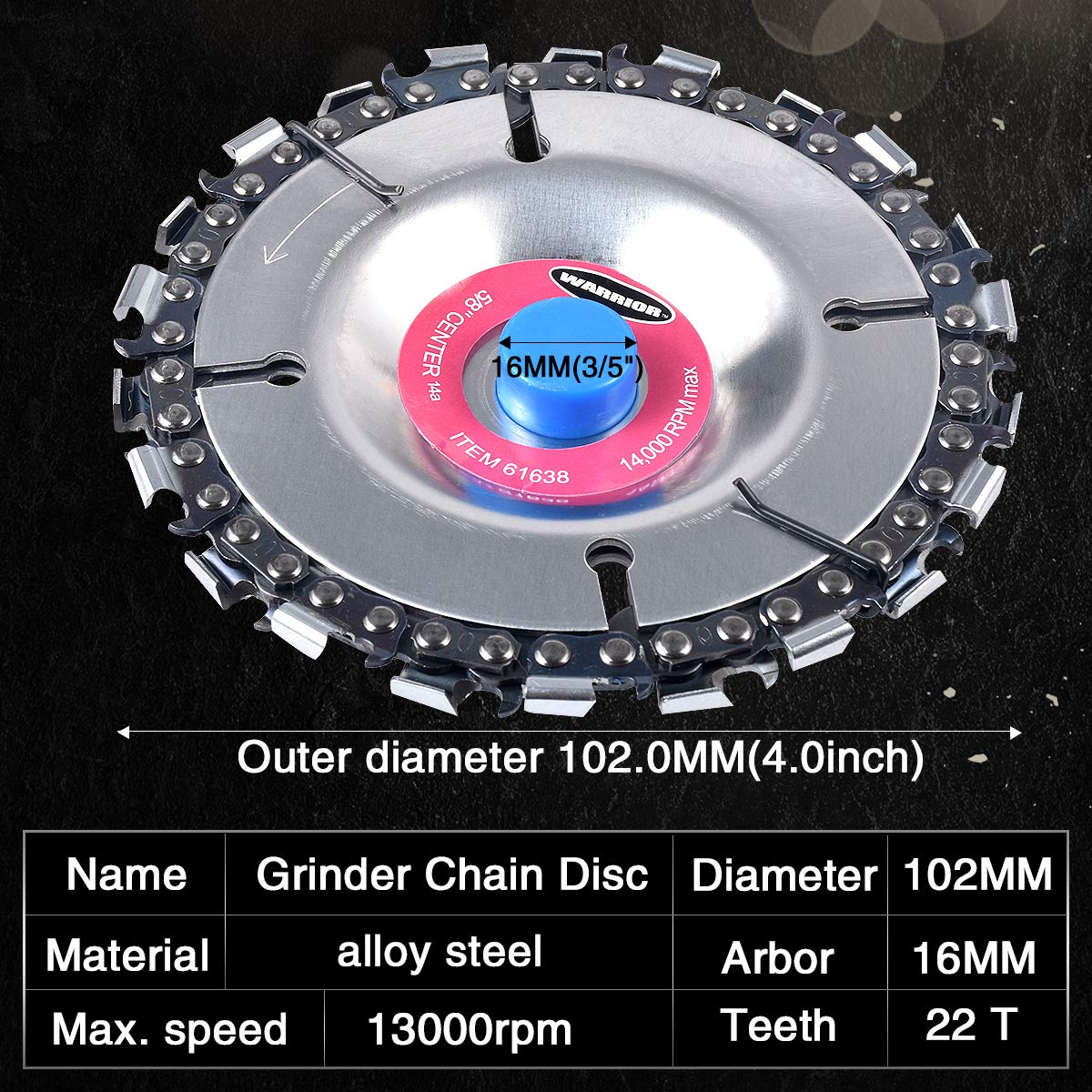 KATUR 4 Inch Angle Grinder Chain Disc - Double Saw Teeth Anti-Kickback Woodcarving Blade, 22 Teeth with 5/8 Inch Arbor - Perfect for Woodworking, DIY Projects & Professional Carving (4 Inch)