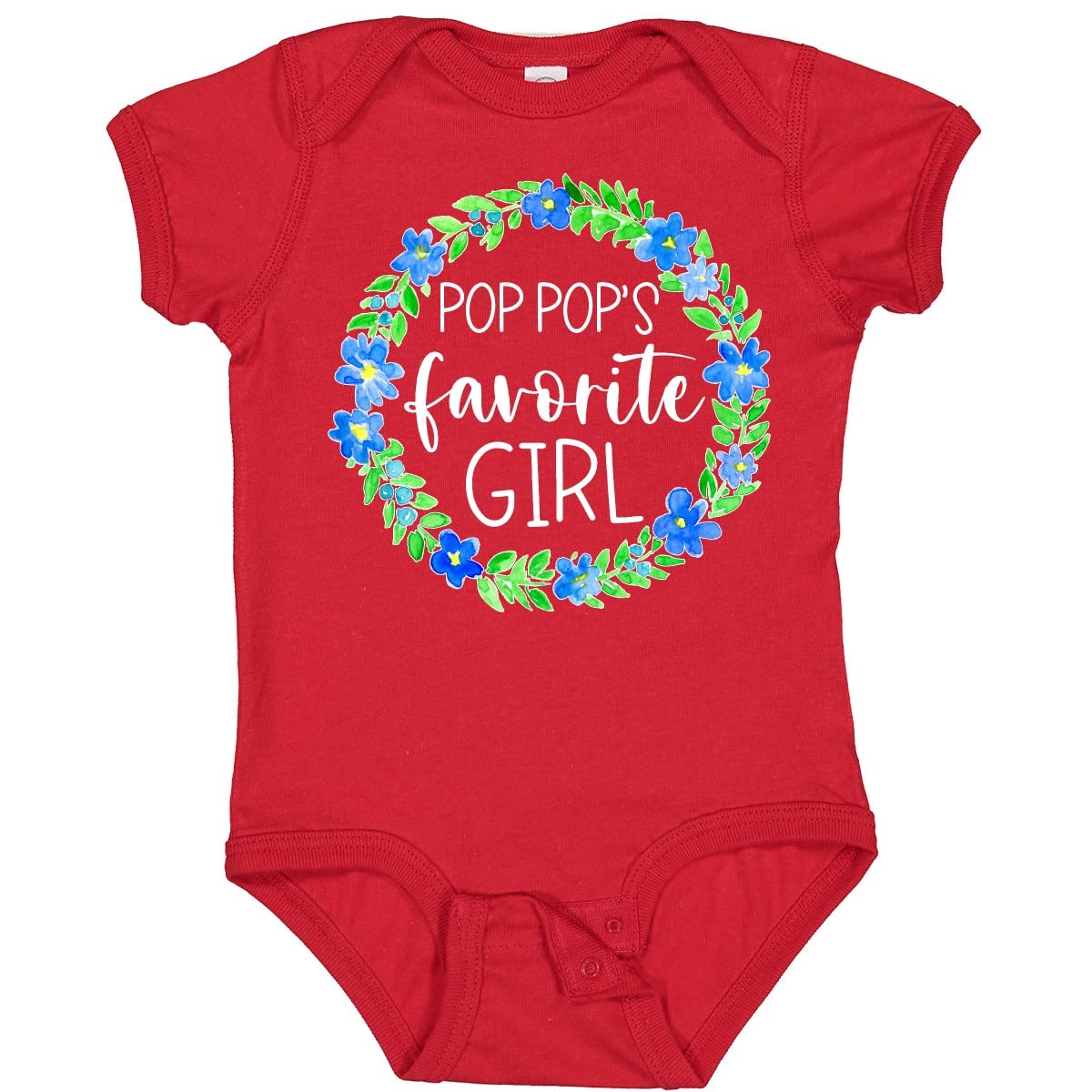 Inktastic Pop Pop's Favorite Girl Blue Flowers Wreath Baby Bodysuit - Cute Floral Outfit for Infants & Toddlers - Perfect for Family Photos, Special Occasions & Everyday Wear