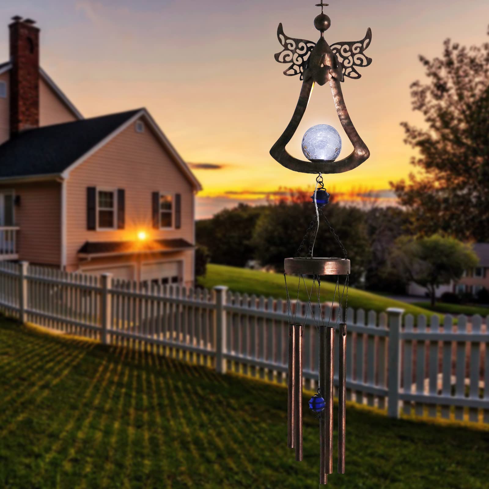 Solar Wind Chimes for Outside - 31 Inch Metal Angel Wind Chime with Solar Lights, Garden Yard Patio Decor for Relaxing Outdoor Ambience
