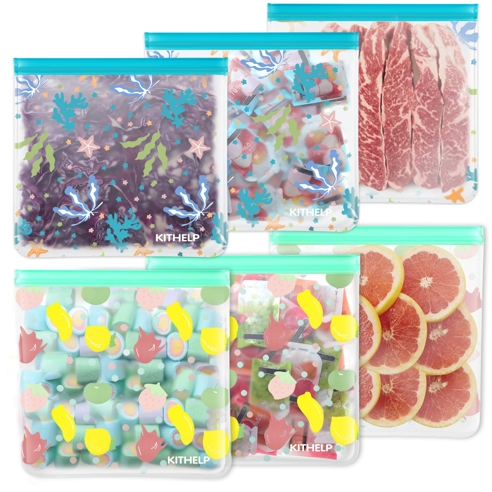 Reusable Gallon Bags - 6 Pack Extra Large Leakproof Plastic Bags for Freezer, Meal Prep & Travel | Eco-Friendly Food Storage | Perfect for Vacuum Sealing, Sous Vide, Camping & Picnics
