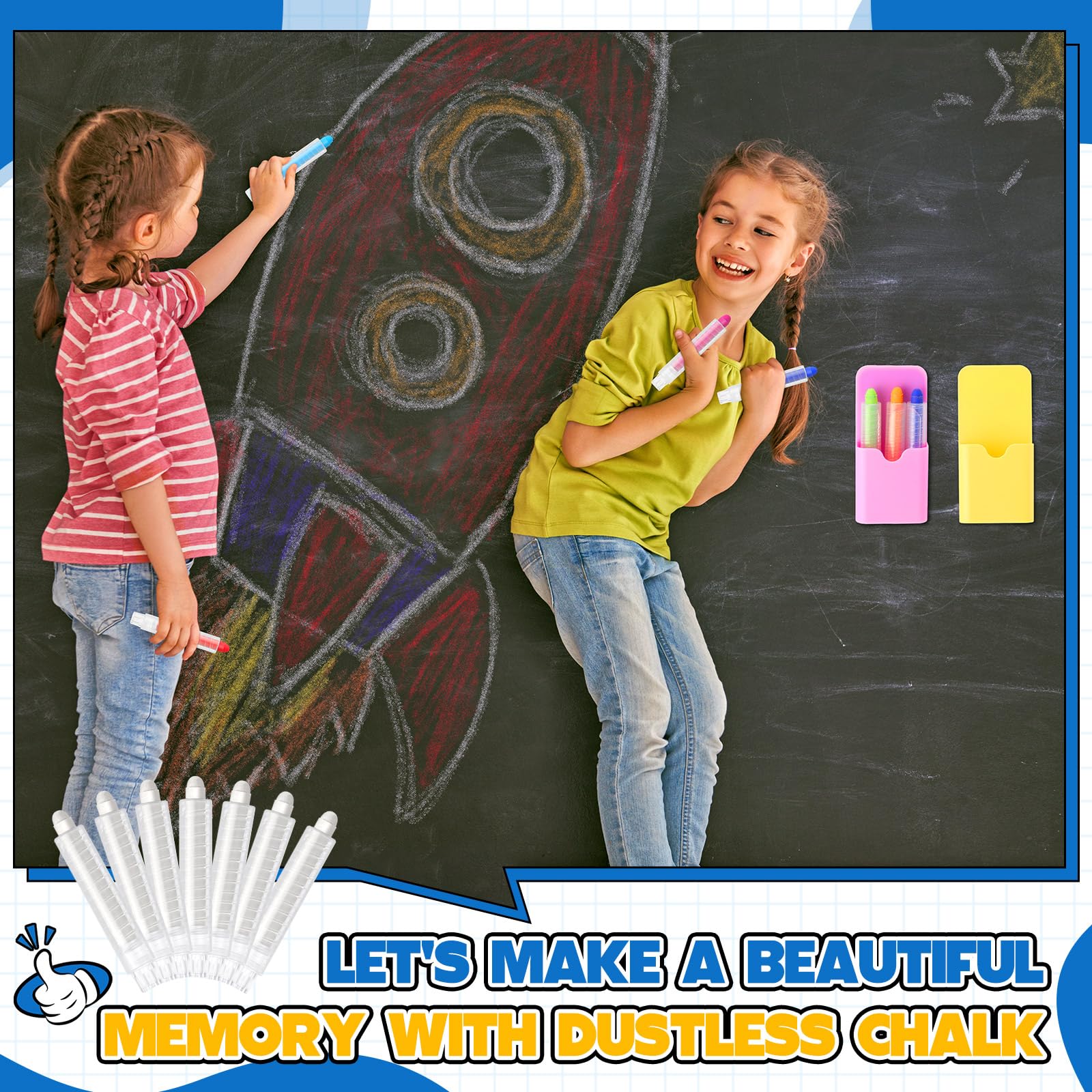 Dustless Chalk Set - 149 Pcs Non-Toxic Washable Chalk for Kids & Teachers | White & Multicolor Chalk with Magnetic Holder | Perfect for Classroom, Home Chalkboard, Drawing & Writing | Back to School Learning Supplies