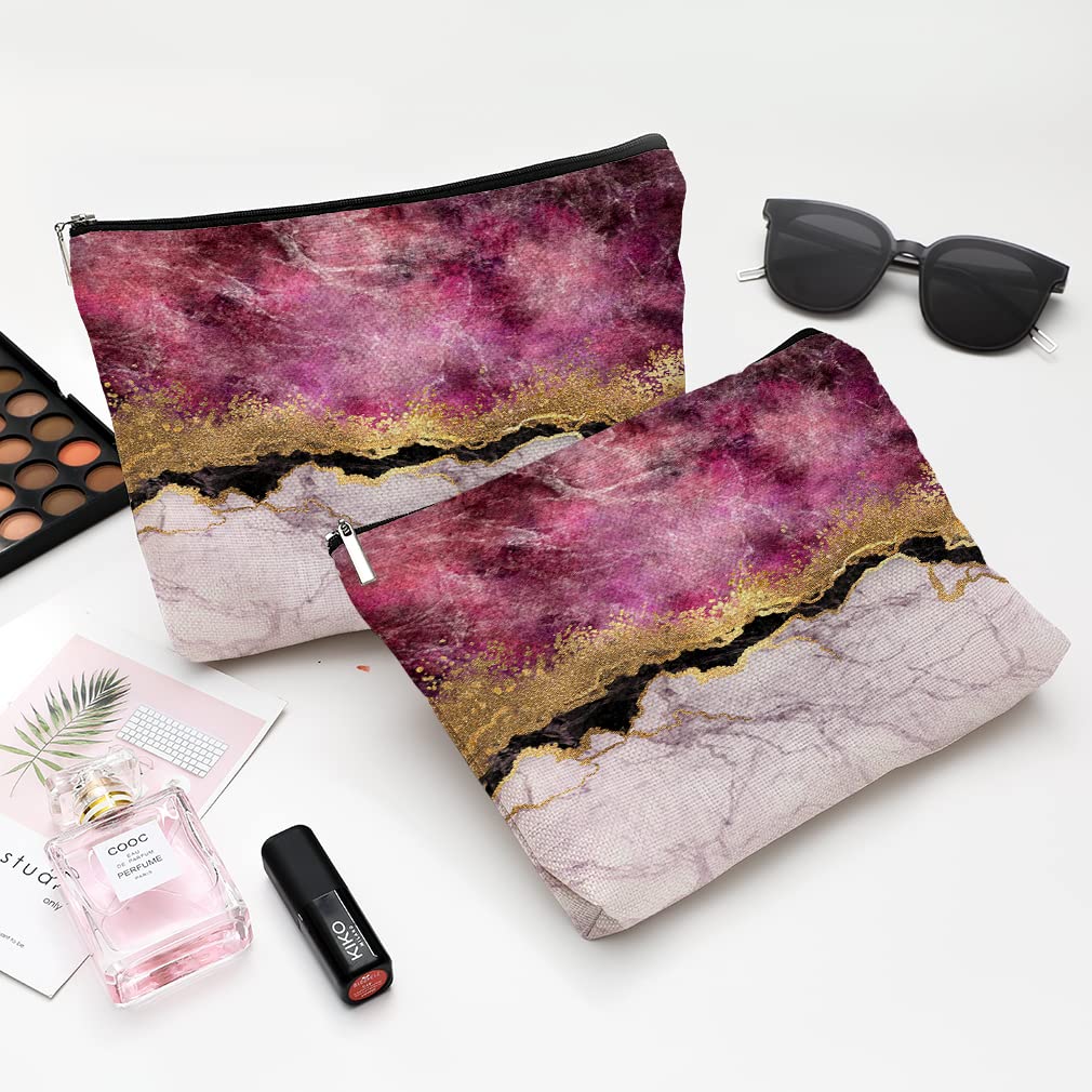 Waterproof Canvas Makeup Bag for Women - Cute Funny Cosmetic Pouch with Zipper for Travel & Purse | Wine Marble Design | Perfect for Toiletries, Cosmetics & Daily Essentials