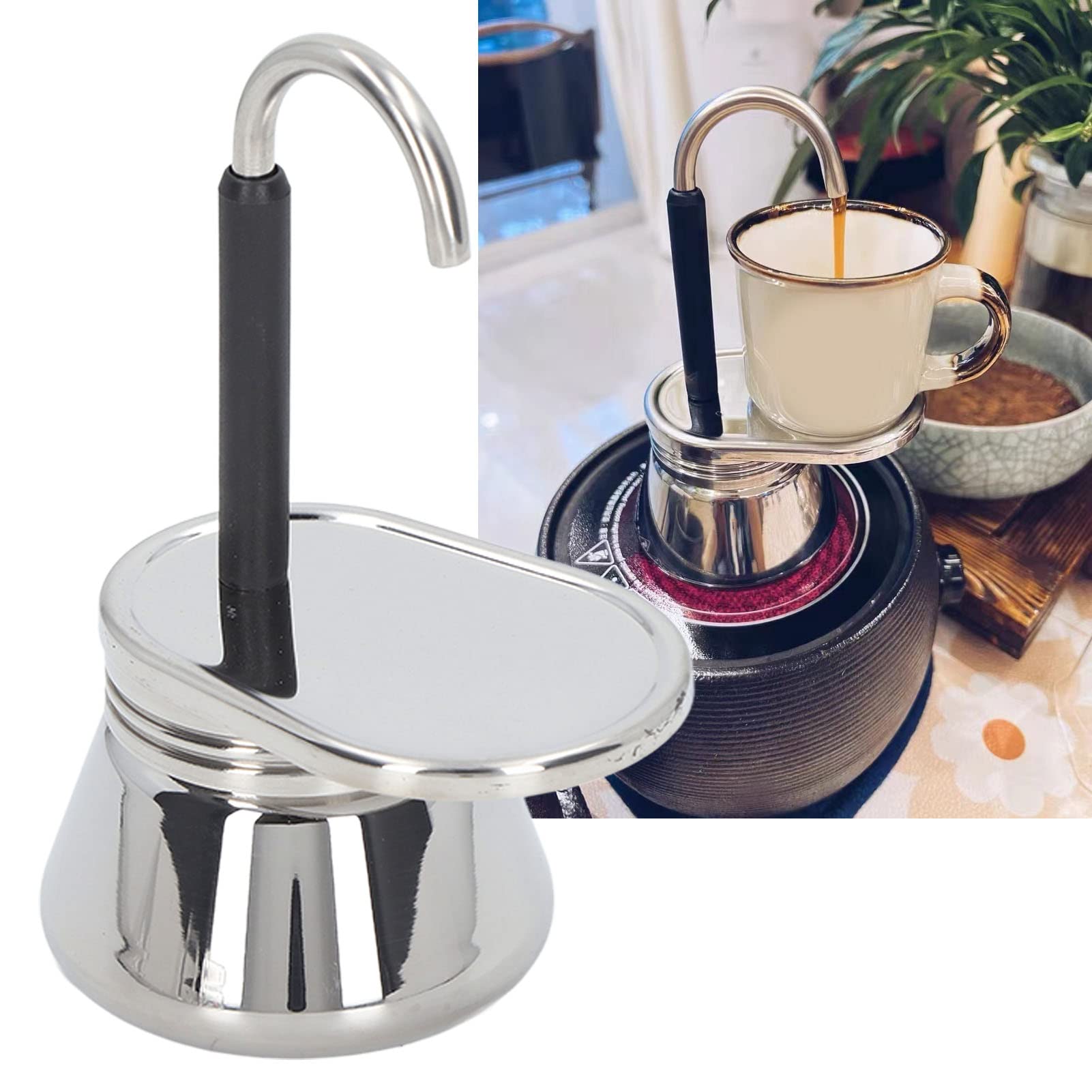 Stainless Steel Single Spout Moka Pot - 3-Cup Espresso Maker for Stovetop - Portable & Lightweight Coffee Maker for Home, Camping & Outdoor Use (15.5x9.5cm) - Perfect for Italian Coffee, Travel & Gifts