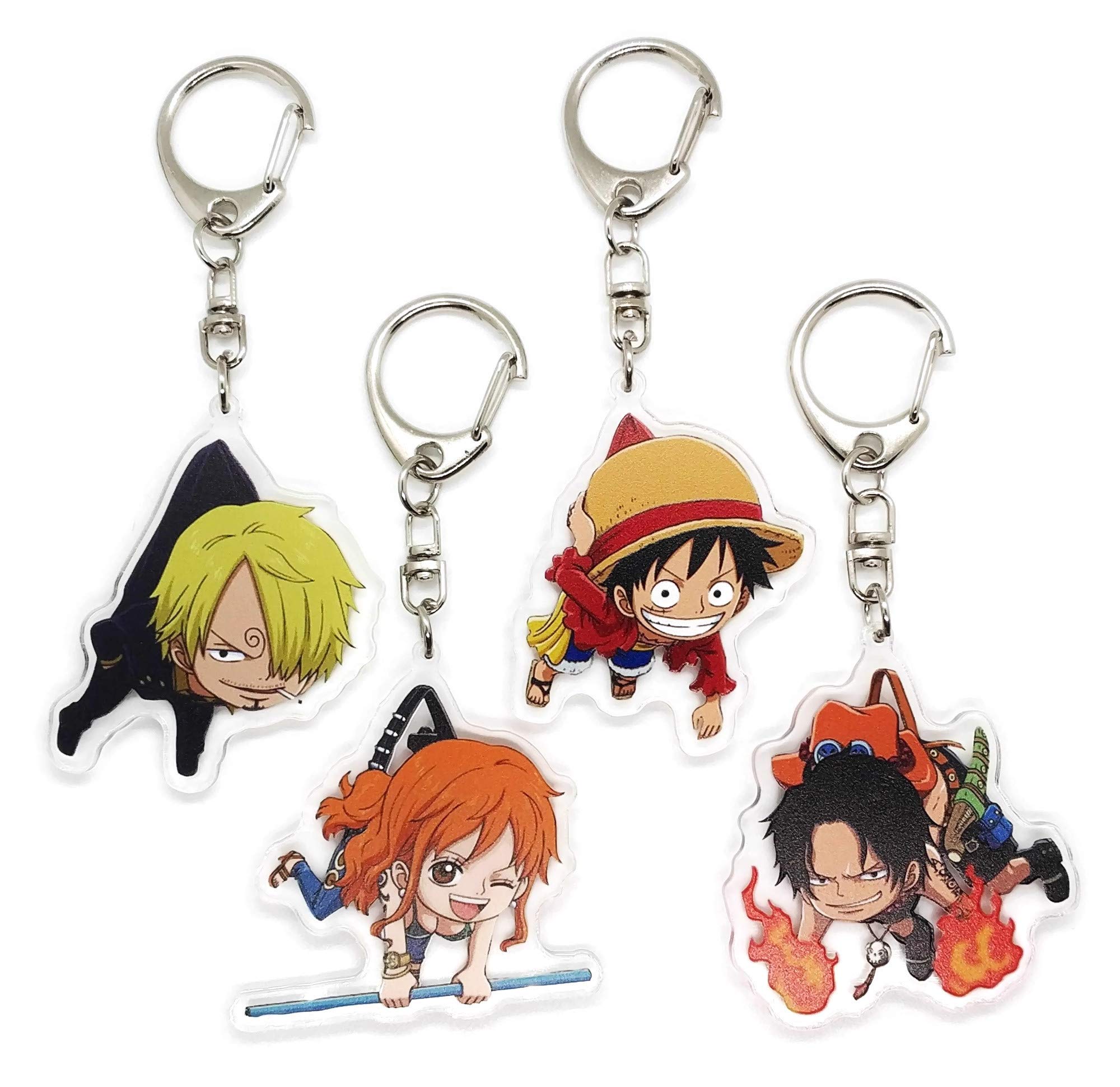 EBTY DREAMS Anime Keychain Set - 4 Piece One Piece Acrylic Keychains (Monkey D. Luffy, Vinsmoke Sanji, Portgas D. Ace, Nami) - Perfect for Cosplay, Gift Giving, and Anime Collectors