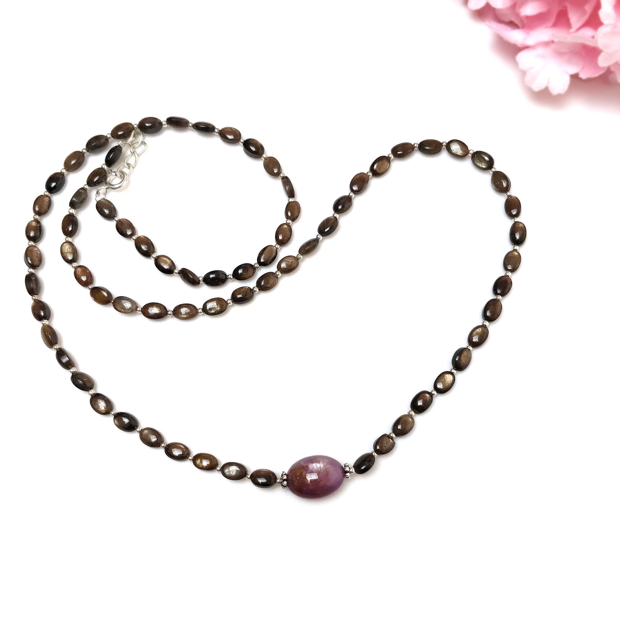 Natural Chocolate Sapphire & Star Ruby Gemstone Necklace - 83.00cts Untreated Oval Cut with 925 Sterling Silver (6x4mm & 14x10mm) | Elegant Jewelry for Women, Perfect for Weddings, Anniversaries & Special Occasions