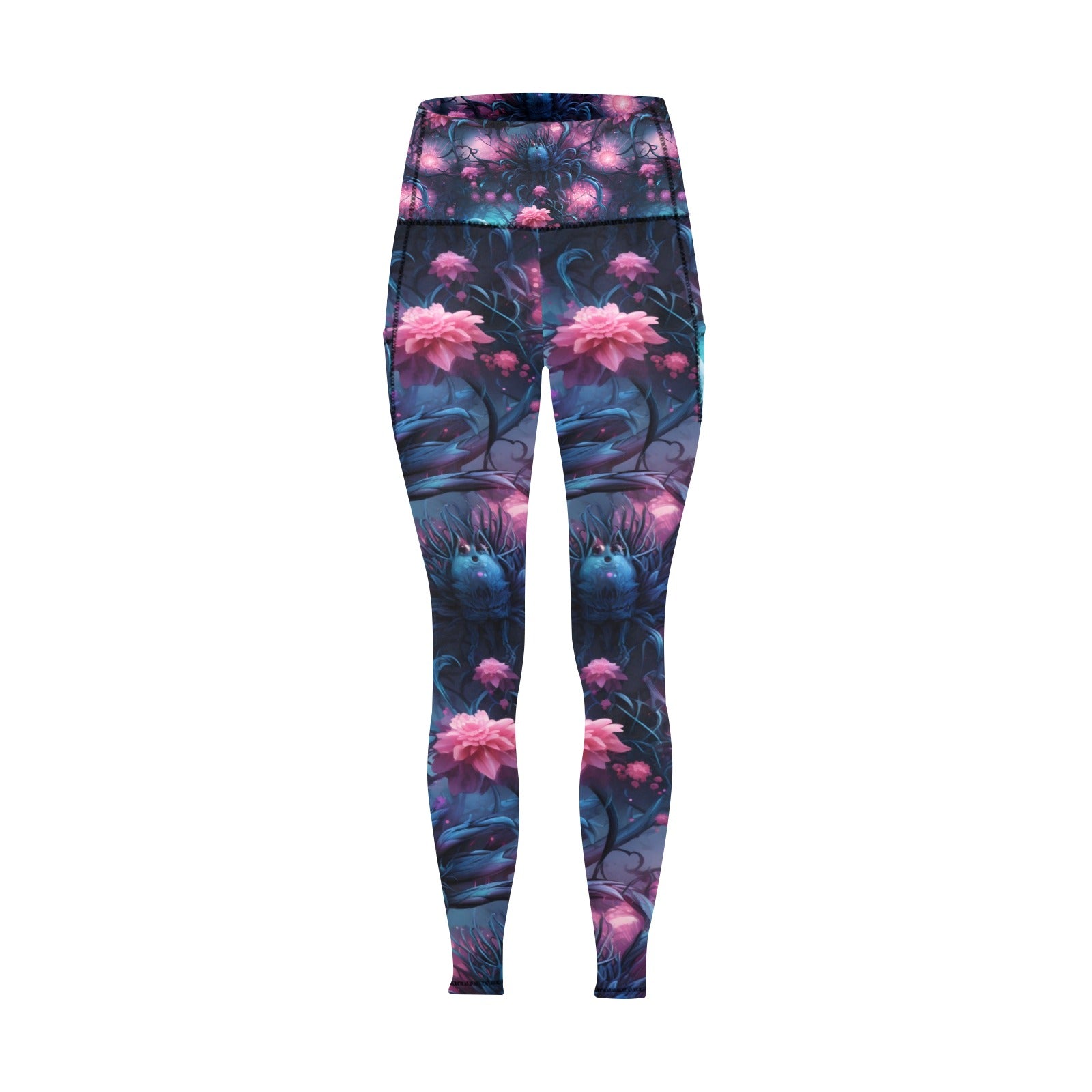 Floral Print Yoga Pants with Side Pockets - Women's Stretchy Workout Leggings for Running, Gym & Lounge Wear