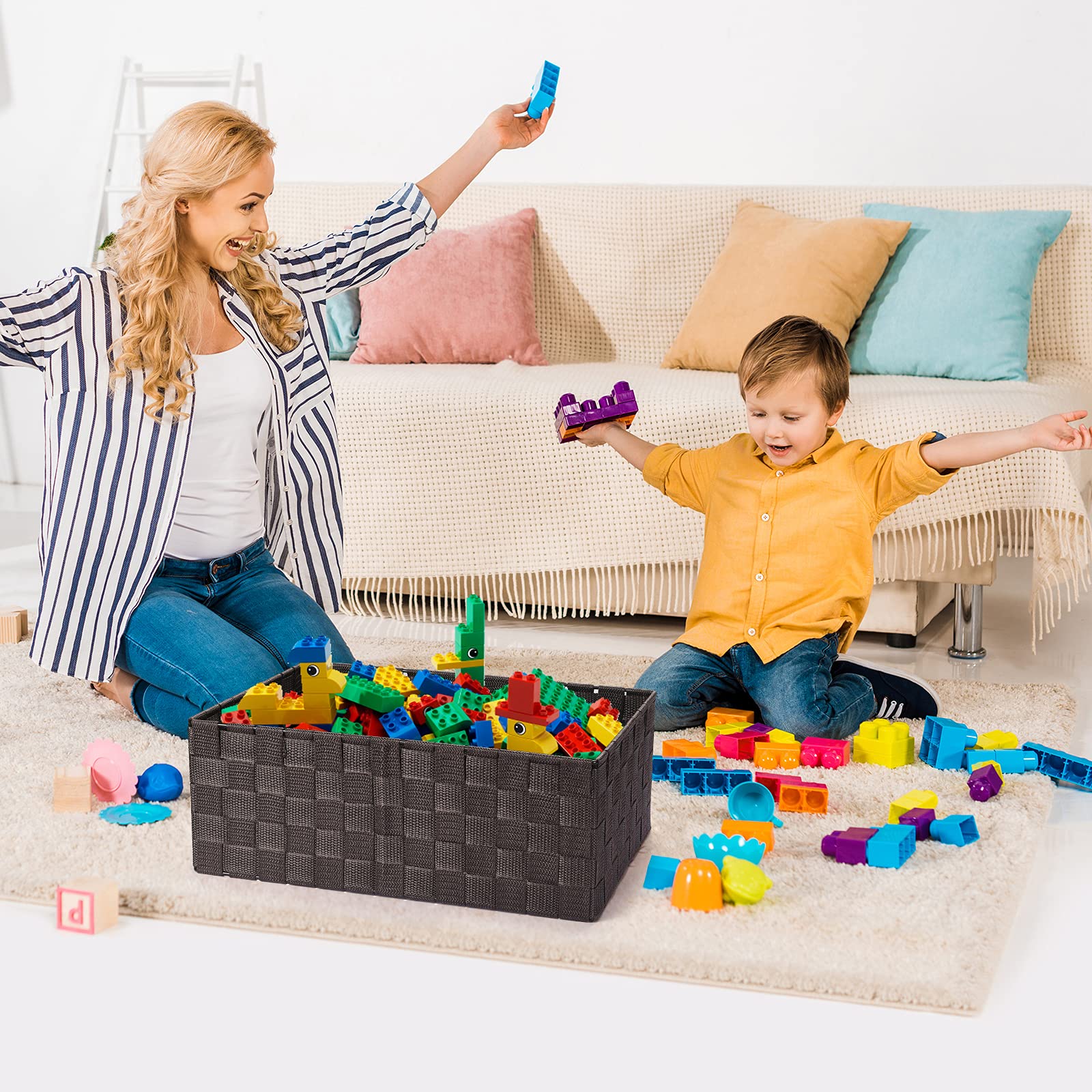 Woven Storage Baskets Set of 6 - Natural Brown Cube Bins for Clothes, Shelves & Closet Organization | Home Decor Storage Solutions for Bedroom, Nursery & Living Room