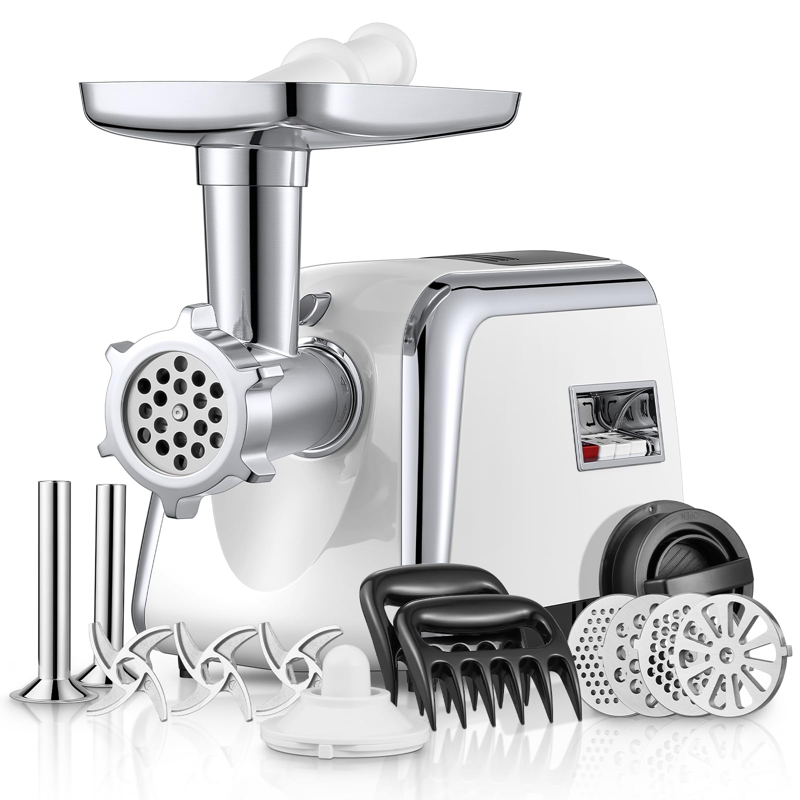 Heavy Duty 3000W Electric Meat Grinder - 5-in-1 Stainless Steel Home Meat Mincer with Sausage Stuffer Tubes (2 Sizes), Kubbe Maker & Burger Press - Perfect for Home Kitchen, Butcher Shop & Outdoor BBQ