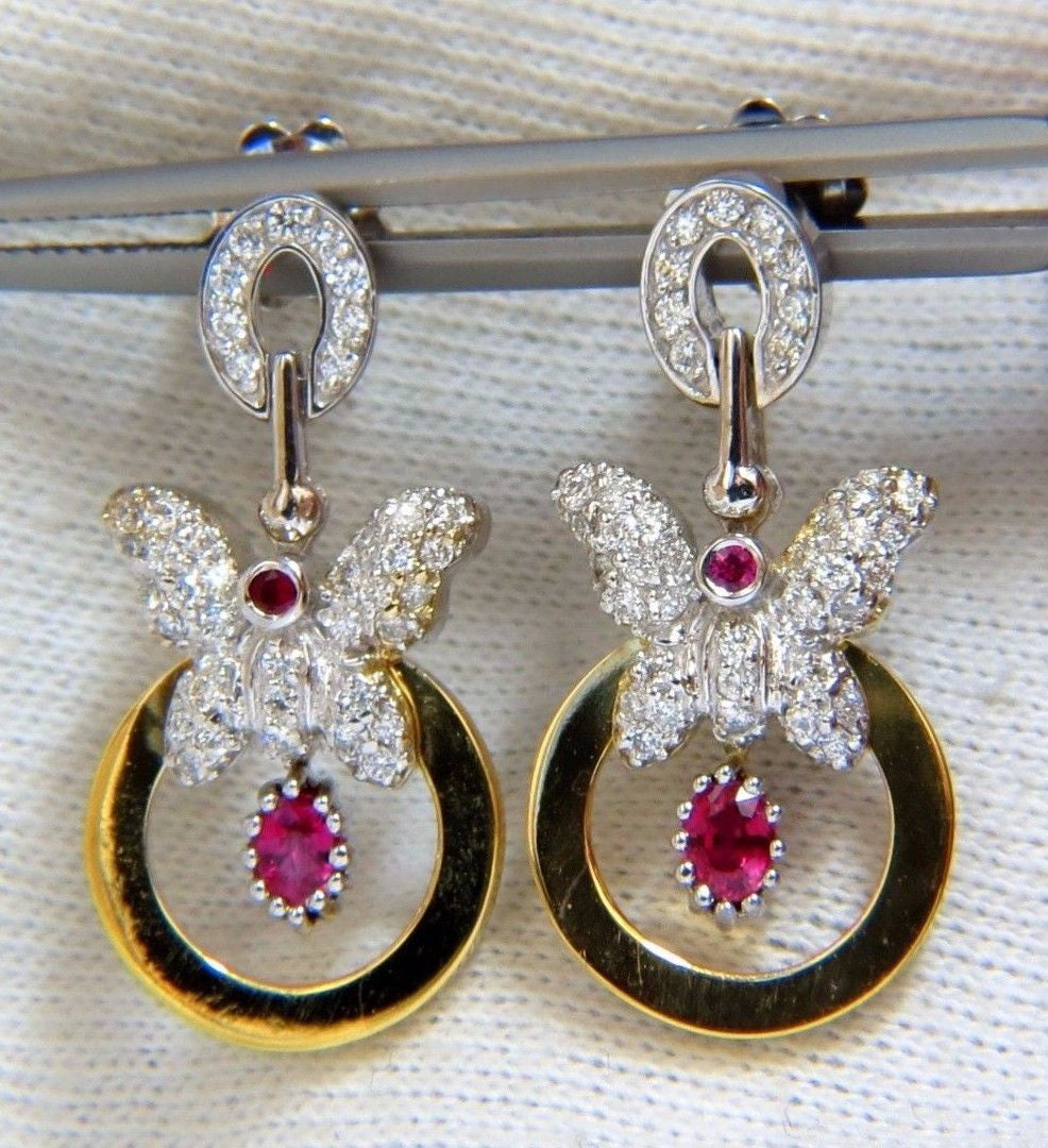 1.70CT Natural Oval Bright Red Ruby Diamond Dangle Butterfly Earrings in 14K Gold – Elegant Jewelry for Weddings, Parties & Special Occasions