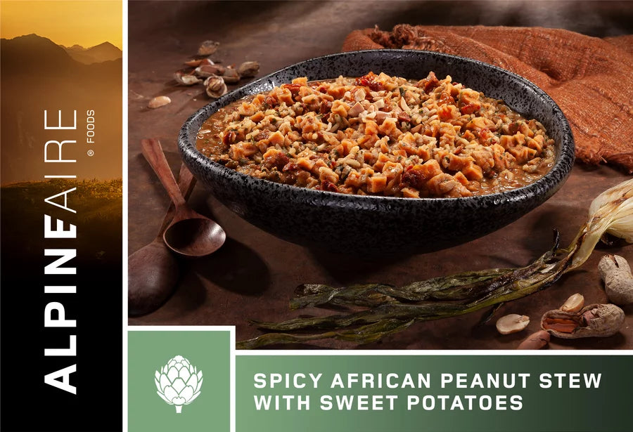 AlpineAire Spicy African Style Peanut Stew with Sweet Potatoes - Gluten-Free Backpacking & Camping Meal - Perfect for Outdoor Adventures, Hiking & Emergency Food Supply