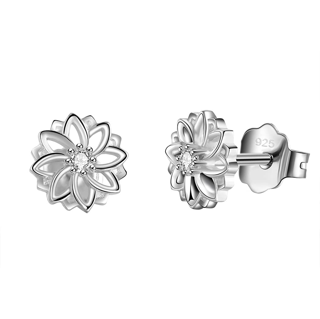18K Gold Plated 925 Sterling Silver Lotus Flower Stud Earrings for Women - Yoga, Meditation, Boho Jewelry Gift for Her