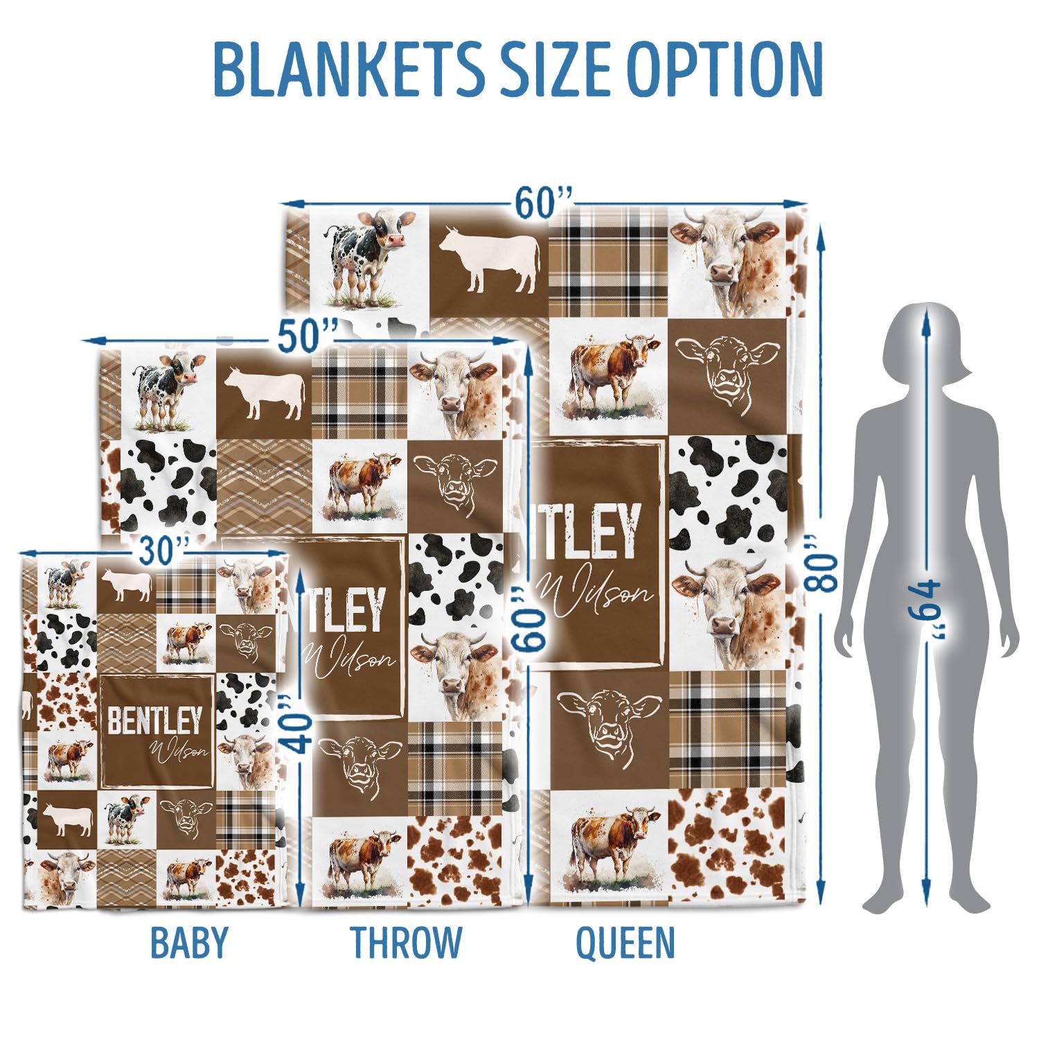 Personalized Cow Print Baby Blanket for Boys & Girls - Custom Name Western Cowboy Swaddle Blanket for Crib, Stroller, Travel & Bed - Perfect for Nursery, Gift & Photo Shoots