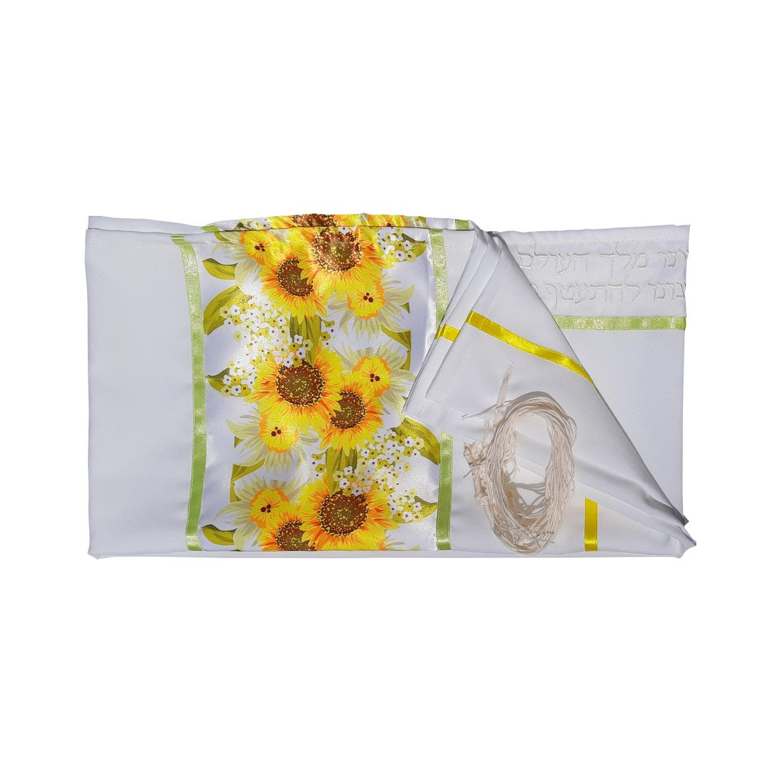 Sunflower Field Tallit for Women & Girls - Floral Prayer Shawl for Bat Mitzvah, Synagogue & Jewish Ceremonies | Elegant Feminine Tallit Set for Worship & Special Occasions