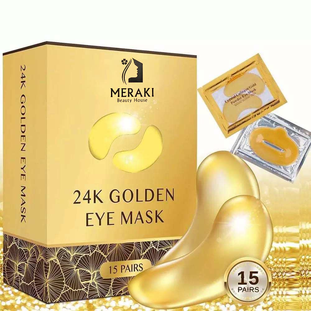 24K Gold Under Eye Collagen Patches - 15 Pairs with Hyaluronic Acid & Witch Hazel Extract - Dark Circle & Puffiness Relief for Women & Men - Hydrating Gel Eye Masks for Night Care & Travel Skincare