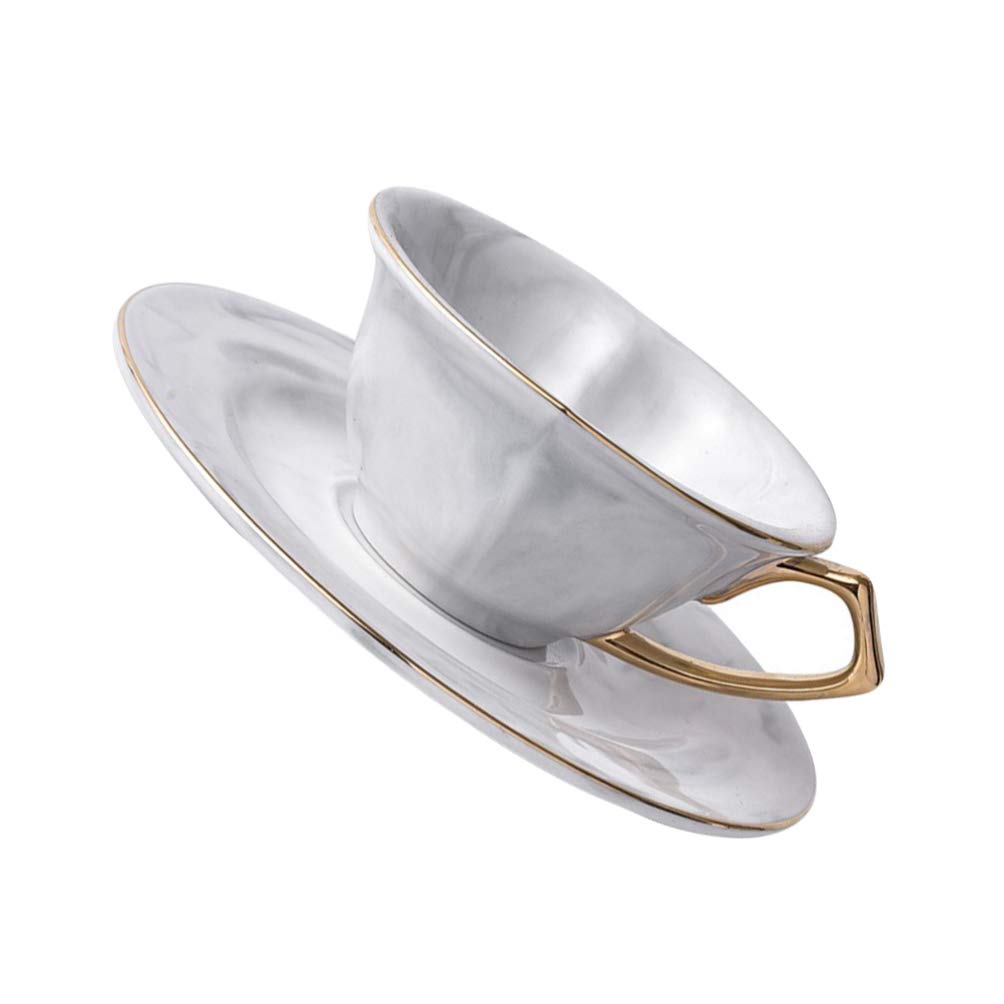 Premium Marble Ceramic Tea Cup Set with Saucers - 120ml British Style Porcelain Coffee Mugs for Afternoon Tea, Latte & Black Coffee - Elegant Home & Cafe Serving Set for Tea Parties, Brunch and Gift Giving