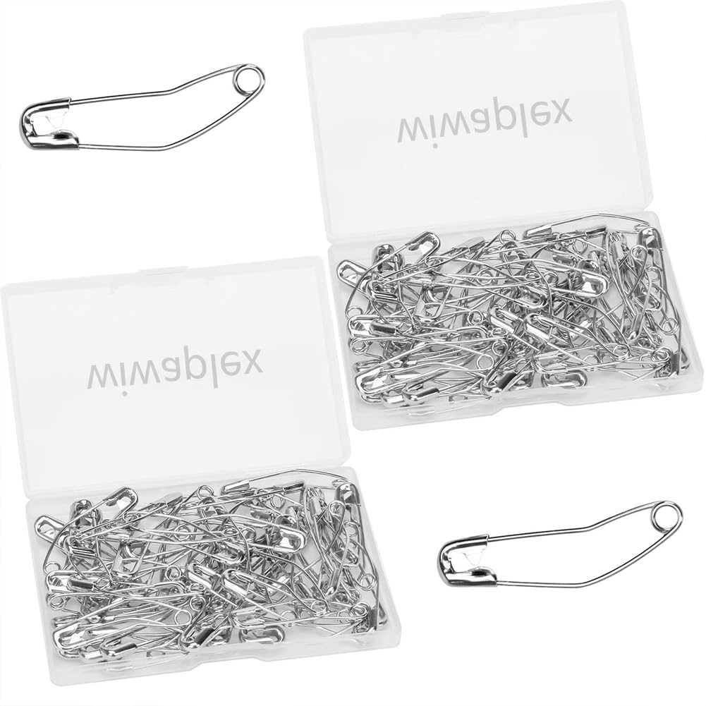 120 Pieces 38mm Curved Safety Pins - Nickel-Plated Steel Quilting Basting Pins with 2 Plastic Storage Cases | Perfect for Sewing, Fabric Crafts, Quilting & DIY Projects