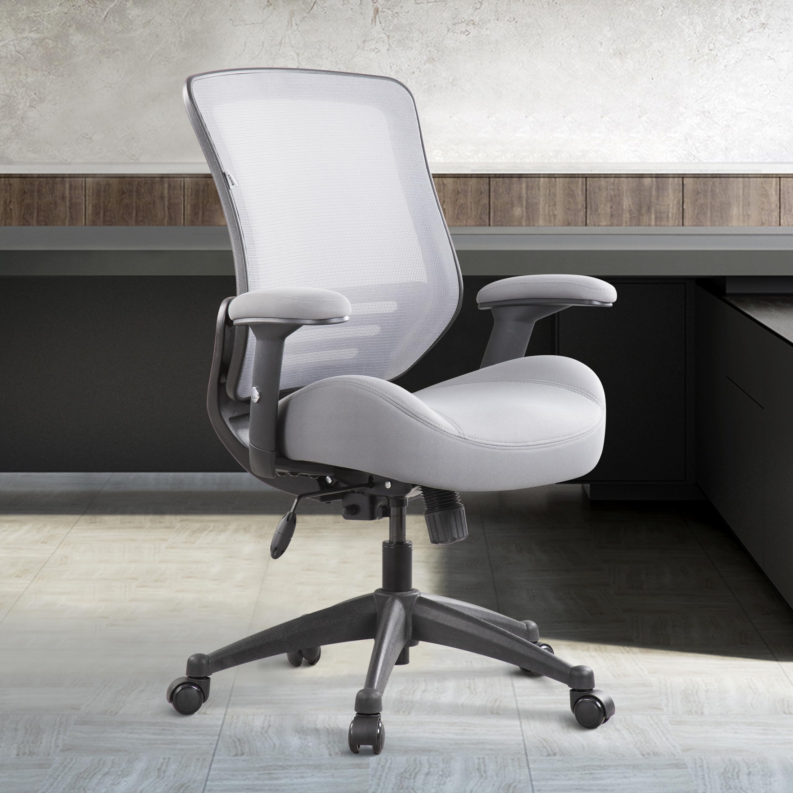 BOLISS 400lbs Capacity Ergonomic Mesh Office Chair with Adjustable Arms - Super Soft Wide Cushion, Breathable Backrest - Perfect for Home Office, Gaming & Computer Work (Grey)