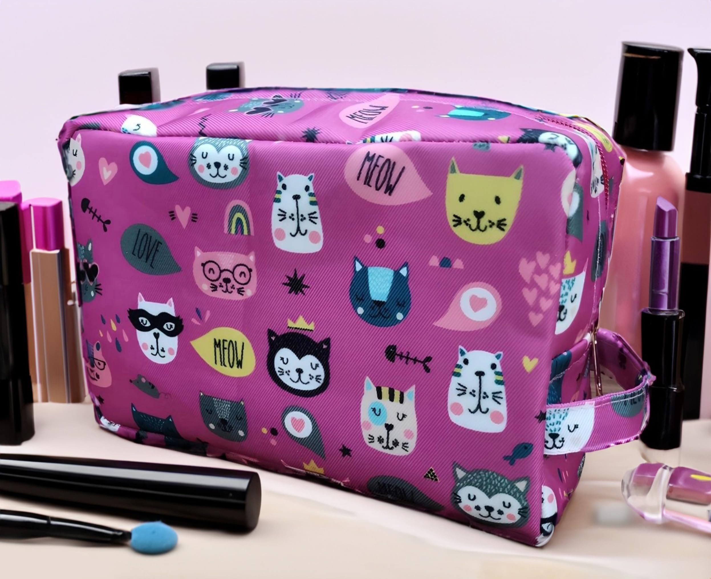 Tavish Waterproof Makeup Bag with Zipper - Portable Travel Cosmetic Organizer for Women, Mini Toiletry Pouch for Daily Essentials & Beauty Accessories (Dark Pink) - Perfect for Gym, Vacation & Business Trips