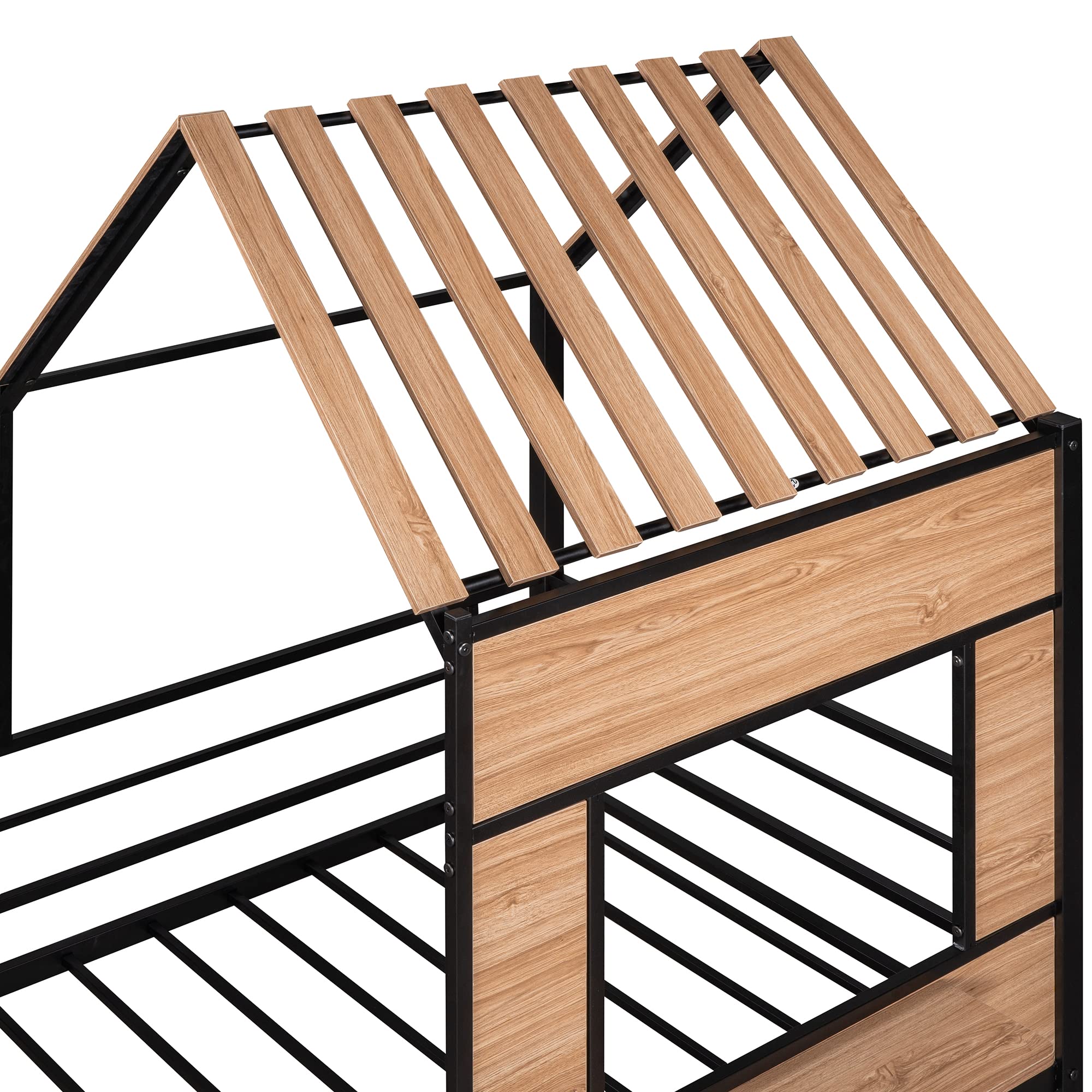 Twin Size Metal Loft Bed for Kids - Sturdy House Design with Roof - Low Height Loft Bed for Boys & Girls - Black - Perfect for Small Bedrooms & Play Areas