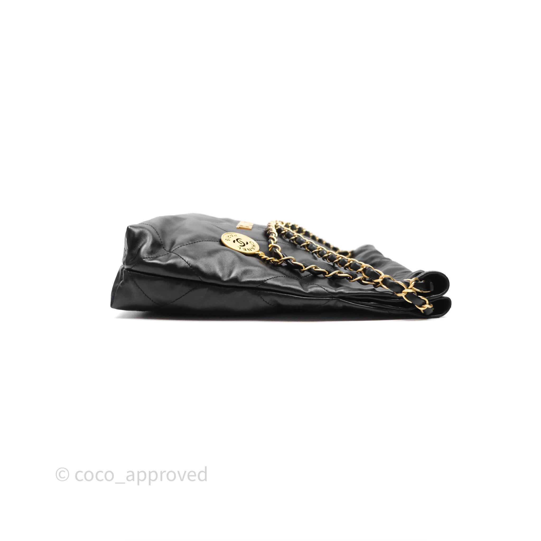 Chanel 22 Small Black Crumpled Calfskin Bag with Aged Gold Hardware - Luxury Crossbody Purse for Women, Perfect for Date Night & Evening Events