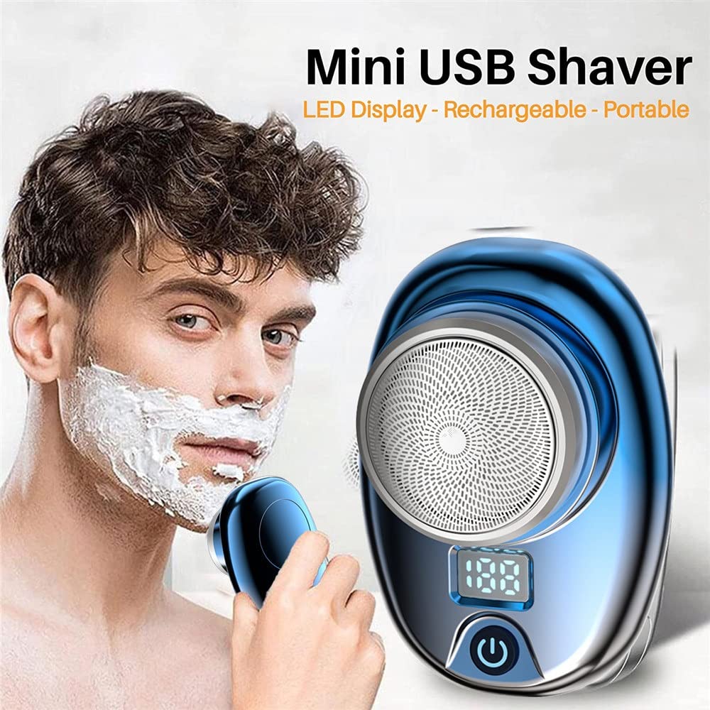 Portable Electric Shaver for Men - Mini USB Rechargeable Beard Trimmer with Digital Display, Cordless Travel Shaver for Precise Grooming at Home, Office or Gym