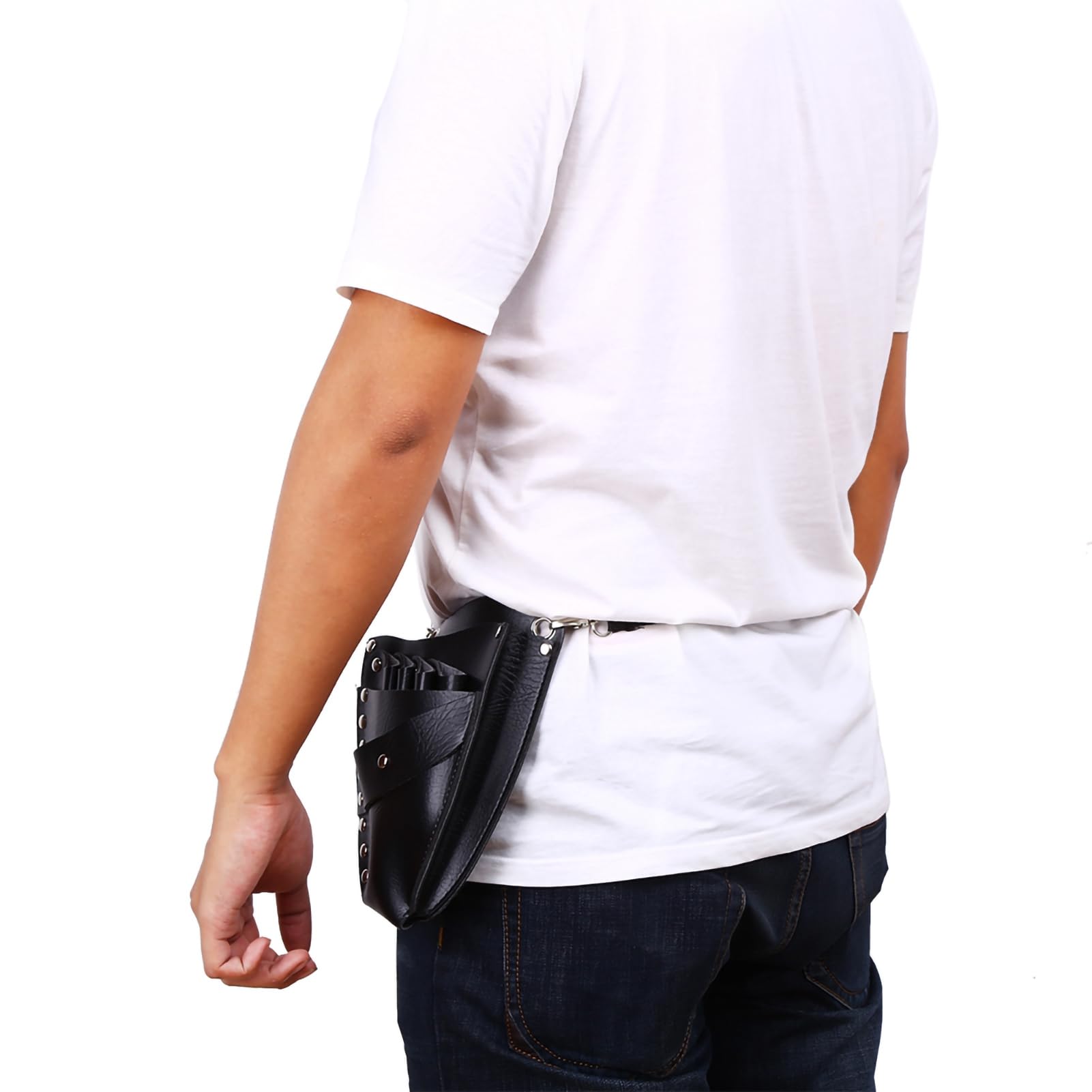 Professional Barber Scissor Bag - PU Leather Hairdressing Holster Pouch with Rivet Clips for Hair Stylists | Perfect for Salon, Travel & Home Use