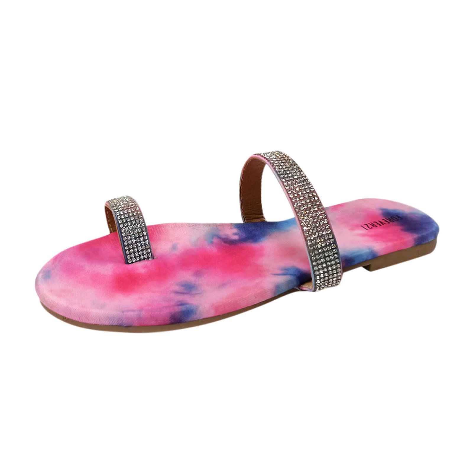 Women's Retro Casual Flat Sandals - Crystal Embellished Summer Wedge Flip Flops for Beach, Vacation & Everyday Wear