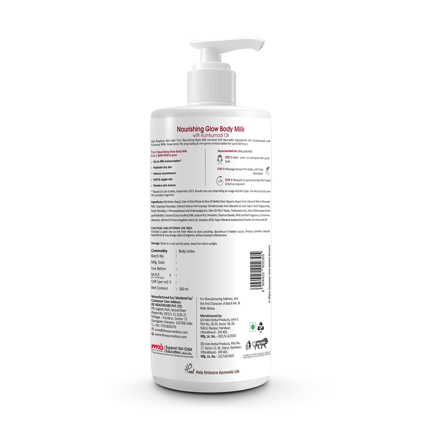 TAC Nourishing Glow Body Milk with Kumkumadi Oil - Ayurvedic Moisturizer for Dry Skin | Hydrating & Brightening Body Lotion for Daily Skincare Routine