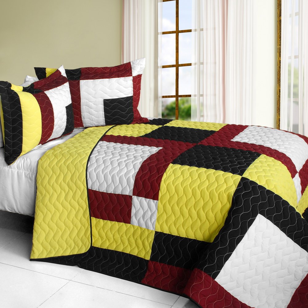 Vermicelli-Quilted Patchwork Quilt Set Full/Queen Size - Soft Bedding for Cozy Nights | Perfect for Master Bedroom, Guest Room & Winter Comfort