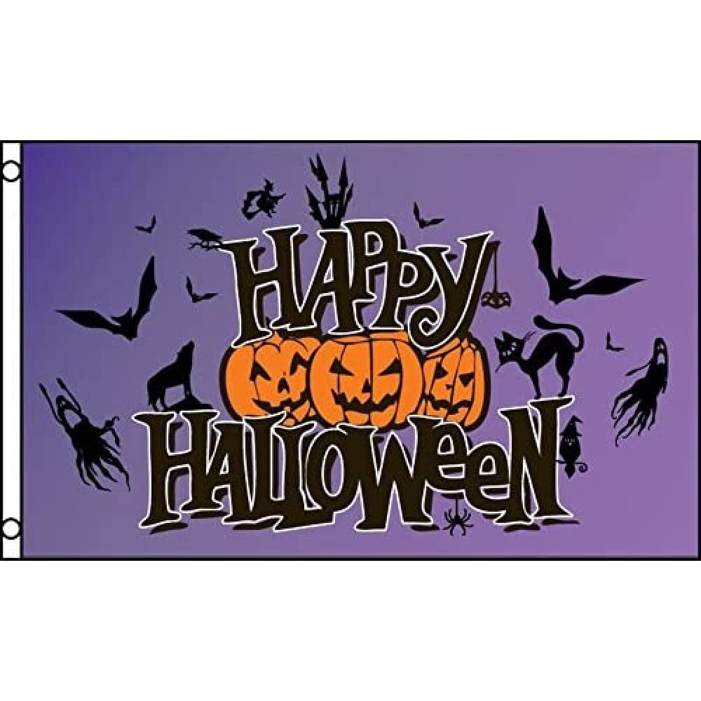 AZ FLAG Purple Happy Halloween Flag 150x90cm - Large Outdoor Halloween Decoration for Yard, Party & Home Decor