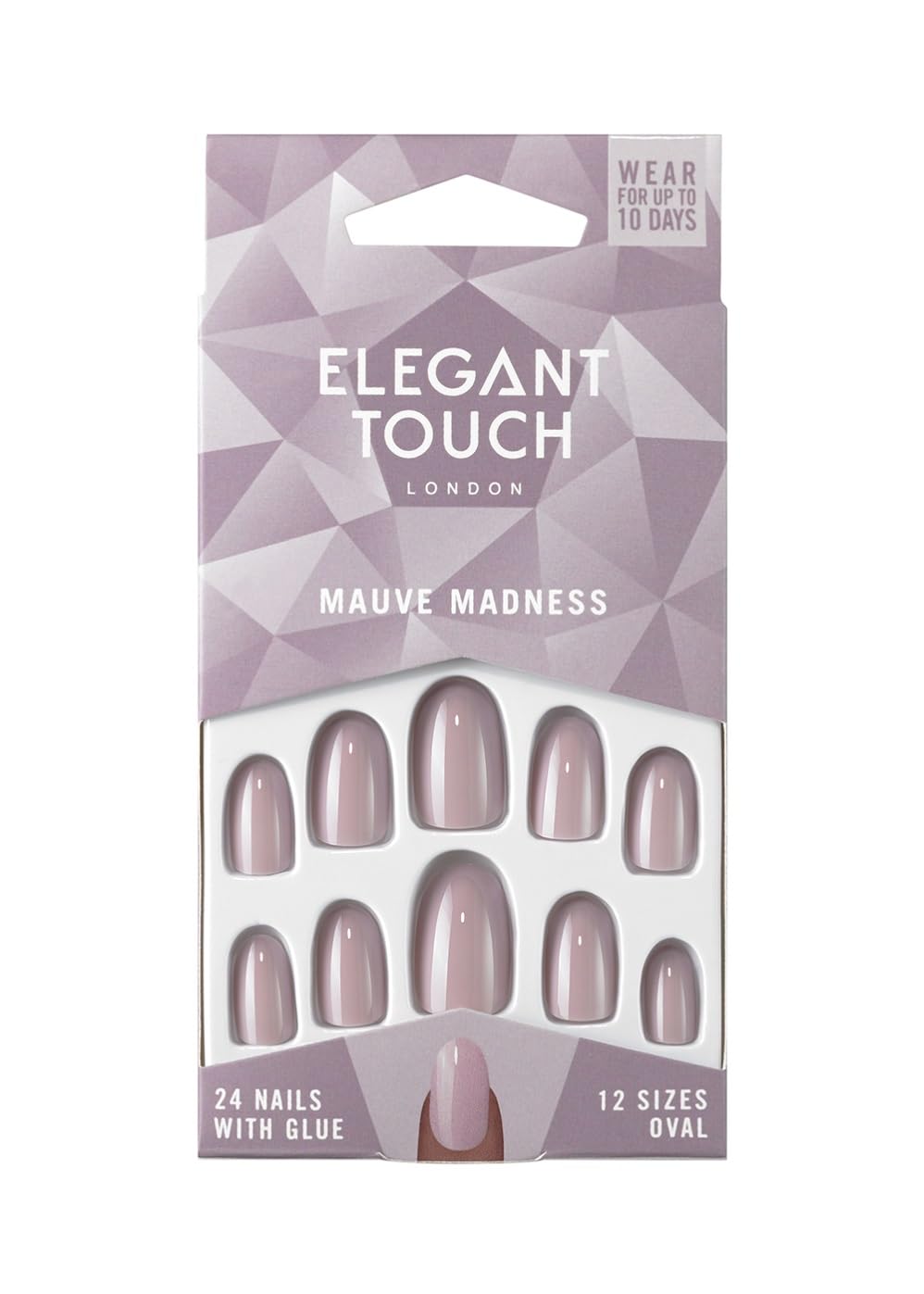Elegant Touch Polished Color 24 Fake Nails with Glue - Oval Shape Mave Madness Style for Parties, Weddings & Special Occasions