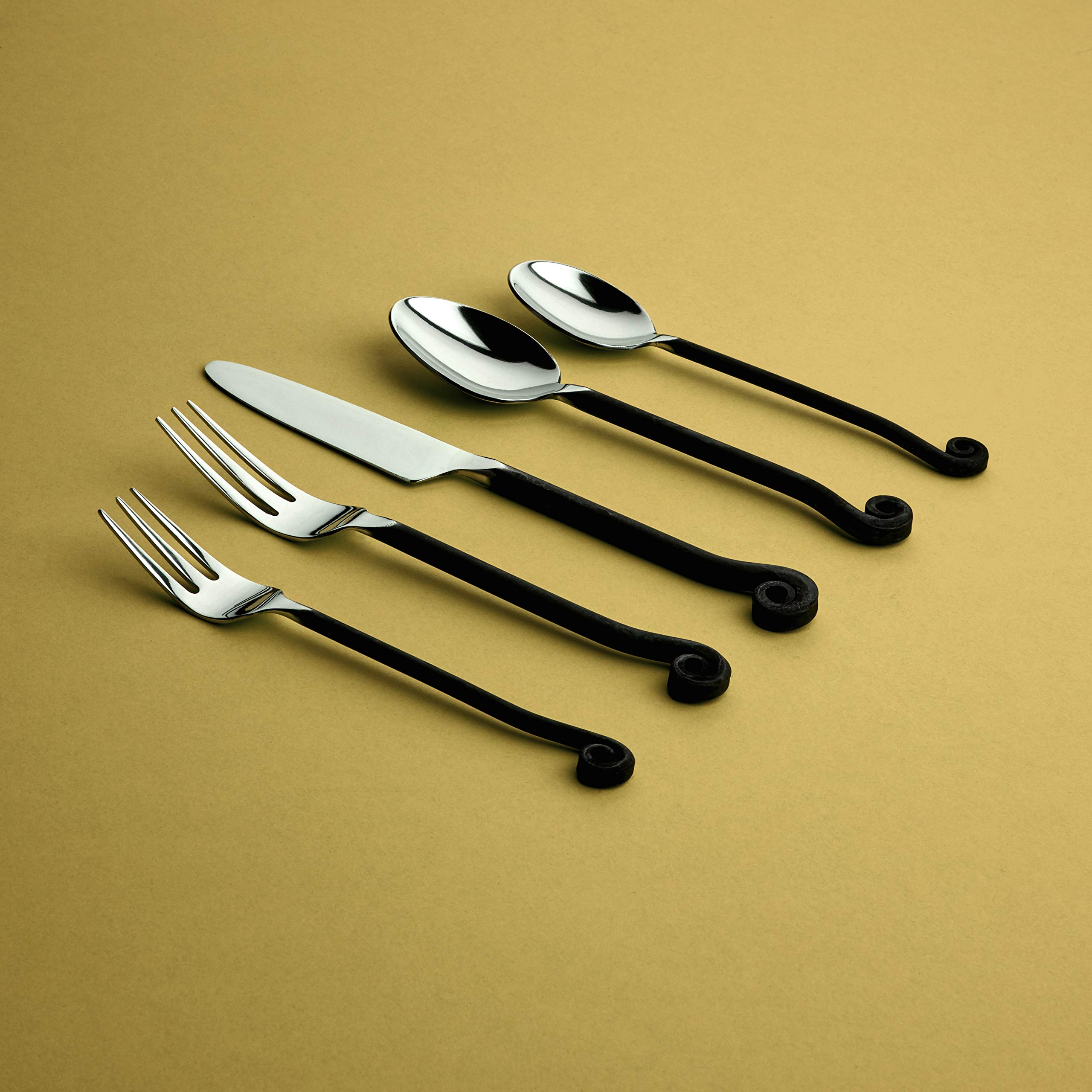 Gourmet Settings 20-Piece Stainless Steel Flatware Set - Treble Clef Collection Black Silverware (Knife, Fork, Spoon) - Dishwasher Safe Kitchen Utensils for Dining, Parties & Everyday Use (34-350)