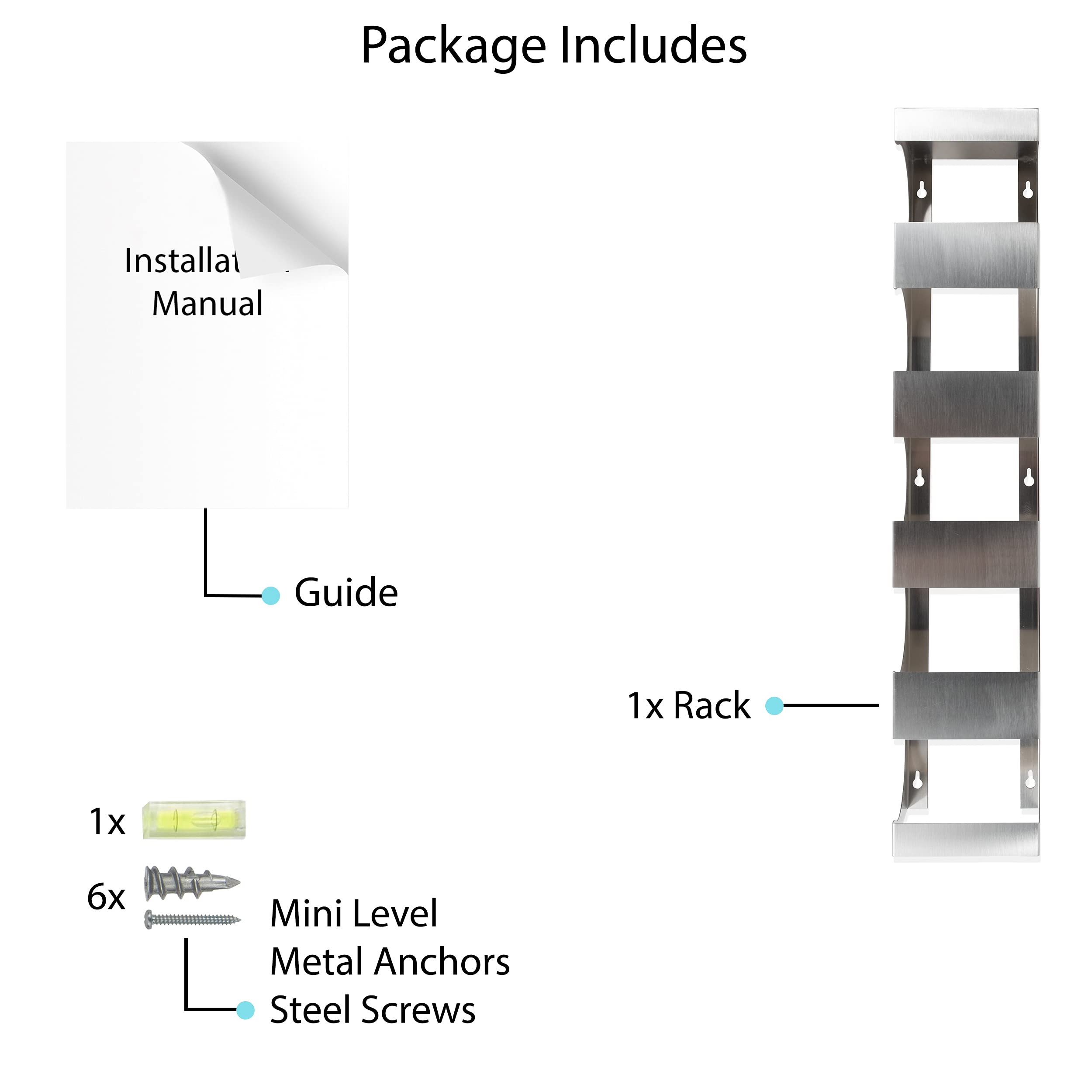 Brightmaison Alex Wall Mounted Wine Rack - Stainless Steel 5-Bottle Holder for Kitchen Organization & Wine Storage | Perfect for Home Bars, Restaurants, and Wine Cellars
