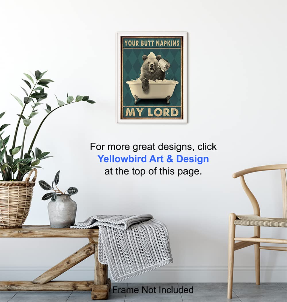 Funny Bear Wall Art - Rustic Country Bathroom Decor for Women & Kids - Cute Bear Pictures & Bathroom Signs - Perfect for Guest Bathrooms & Farmhouse Style Homes