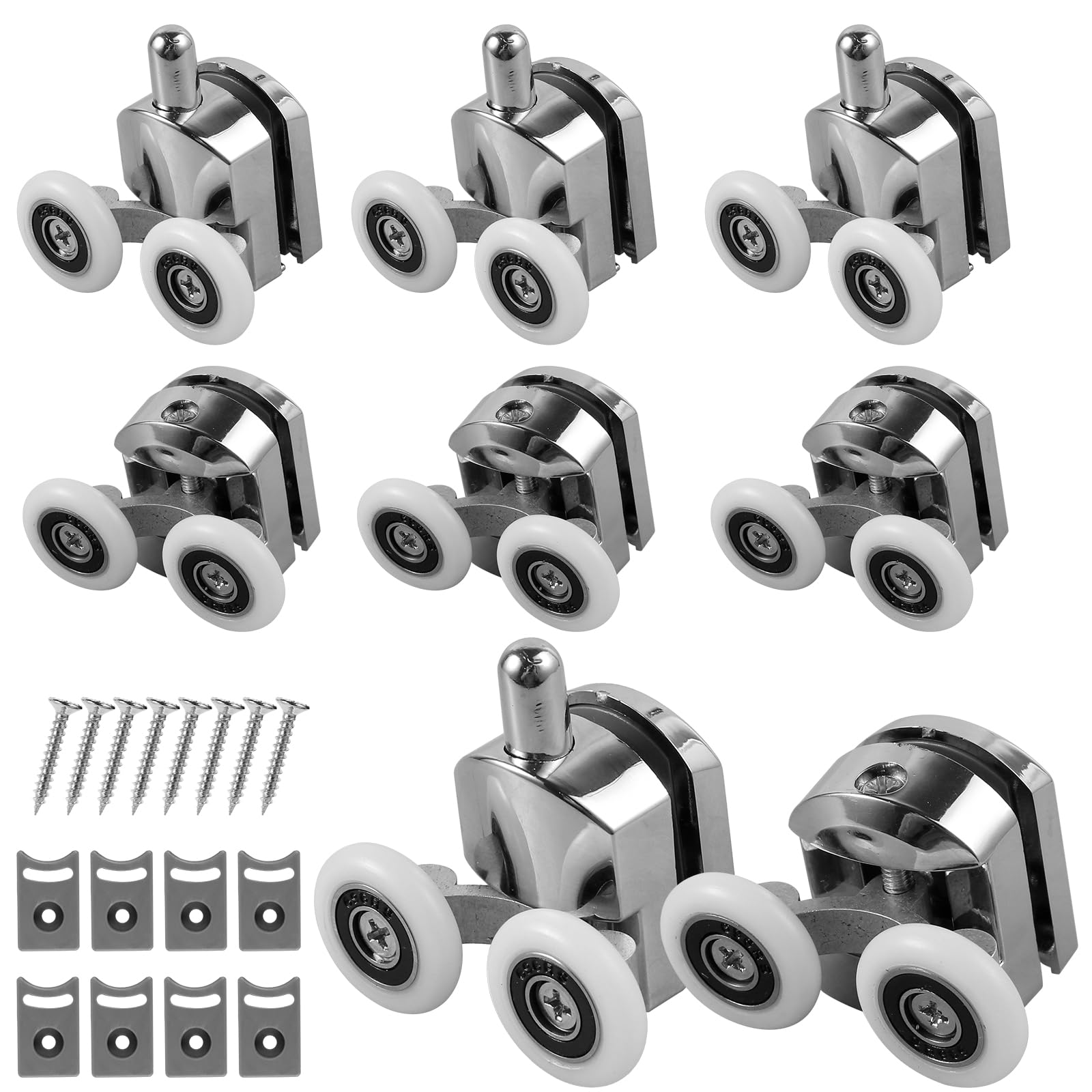 8Pcs 23mm Aluminum Alloy Shower Door Rollers - Top & Bottom Quiet Replacement Wheels with Anti-Collision Pads & Screws for 4-6mm Glass Shower Doors | Perfect for Bathroom Renovation & Smooth Sliding Door Operation