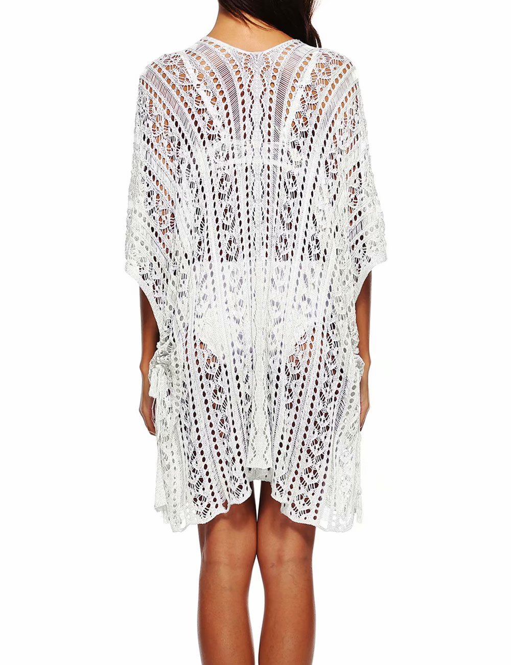 Women's Crochet V-Neck Swimsuit Cover Up - Batwing Bikini Beach Dress for Summer Vacation, Pool Party & Tropical Getaway