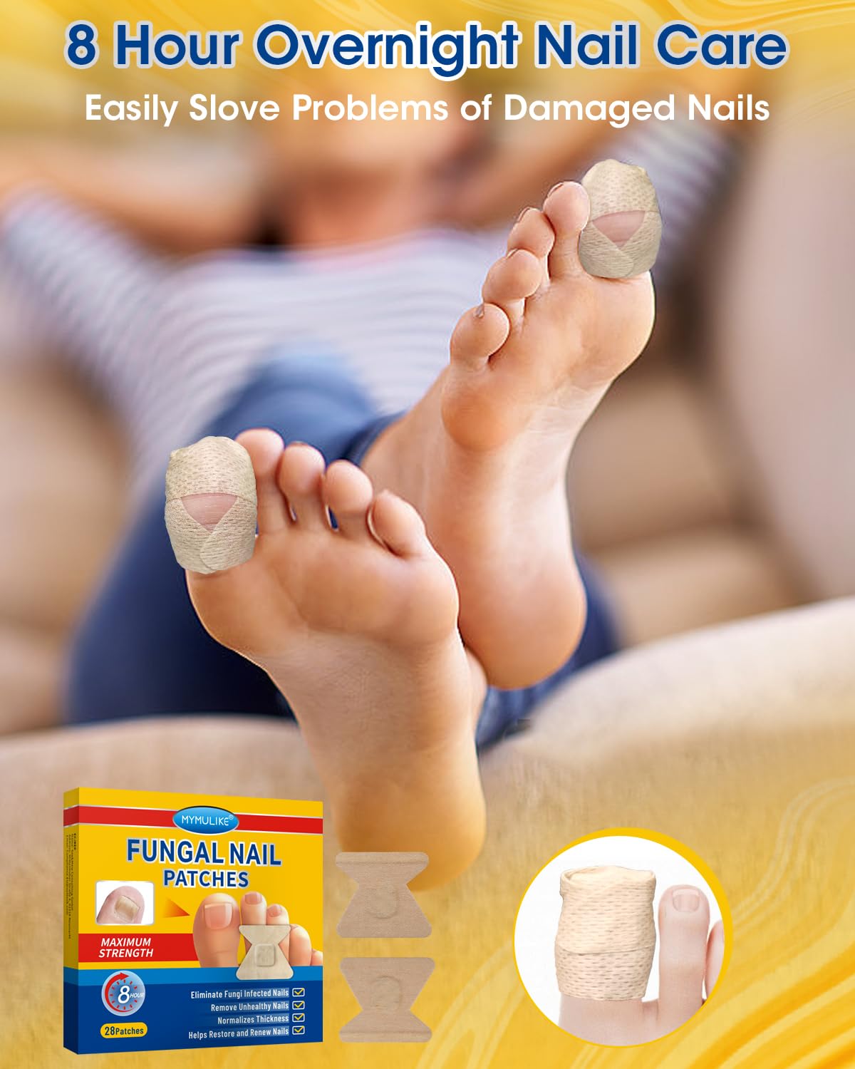 Extra Strength Nail Repair Patches - 28 Count | Damaged Nail Treatment for Discolored & Thickened Nails | 8-Hour Overnight Renewal | Perfect for Pedicures & Nail Care Routine