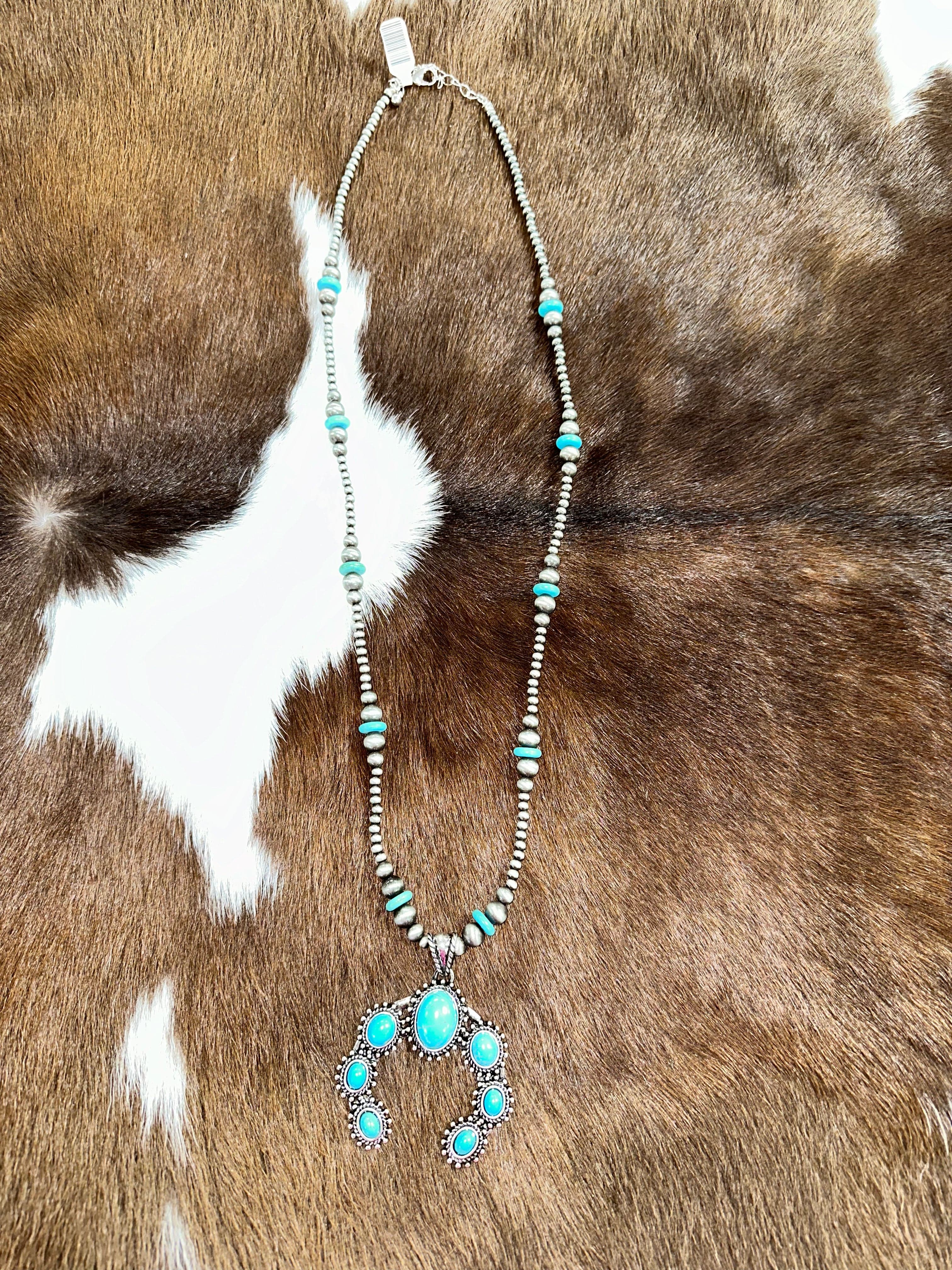 Handmade Beaded Western Turquoise Squash Necklace - Boho Chic Jewelry for Women, Perfect for Festivals & Cowgirl Outfits
