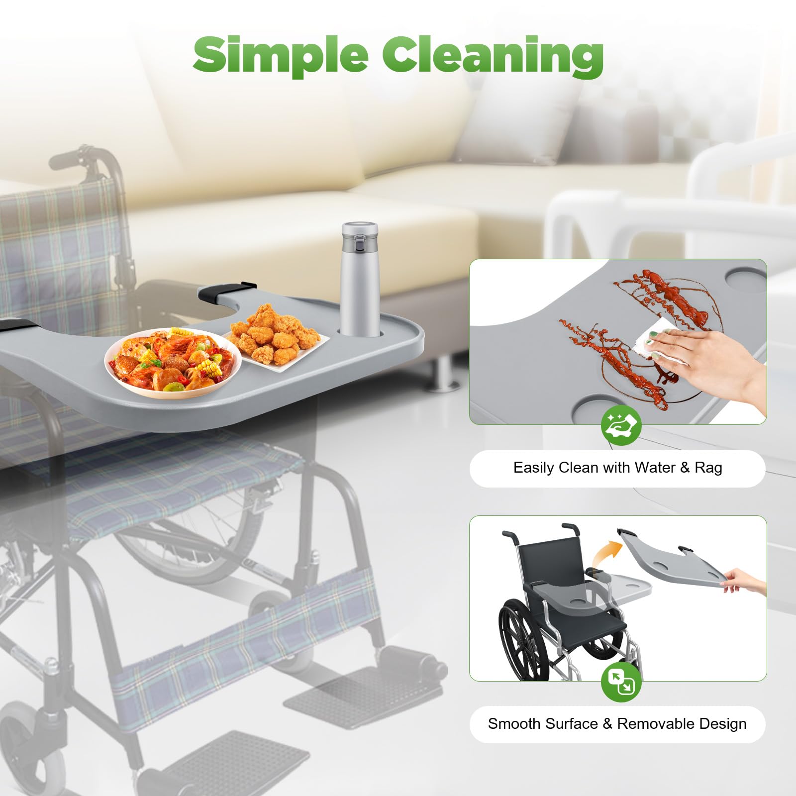 Wheelchair Tray with Cup Holder - Adjustable 14.5-22.8 Inch for Eating & Reading