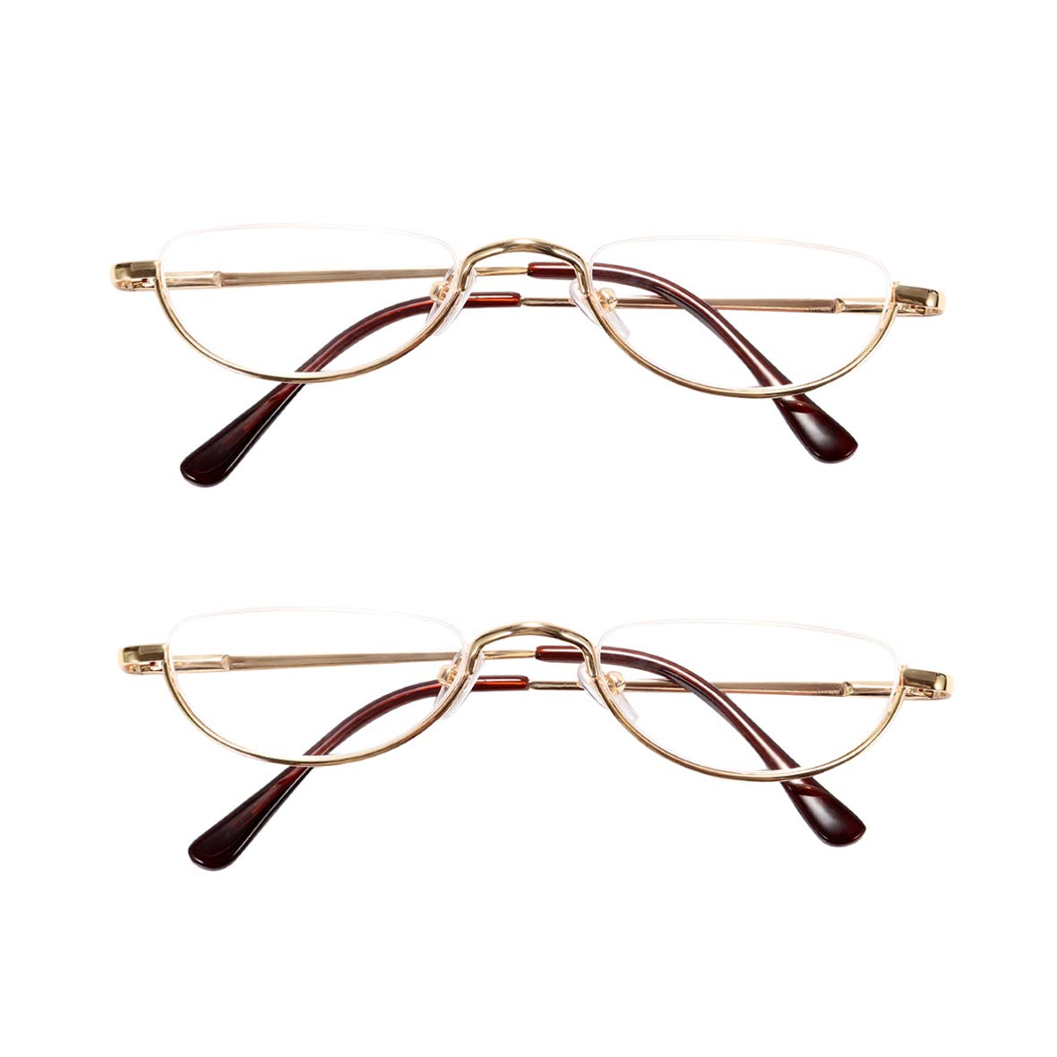 2 Pack Vintage Metal Half Moon Reading Glasses for Women & Men - Slim Half Frame Lens Readers - Perfect for Reading, Crafts & Close Work