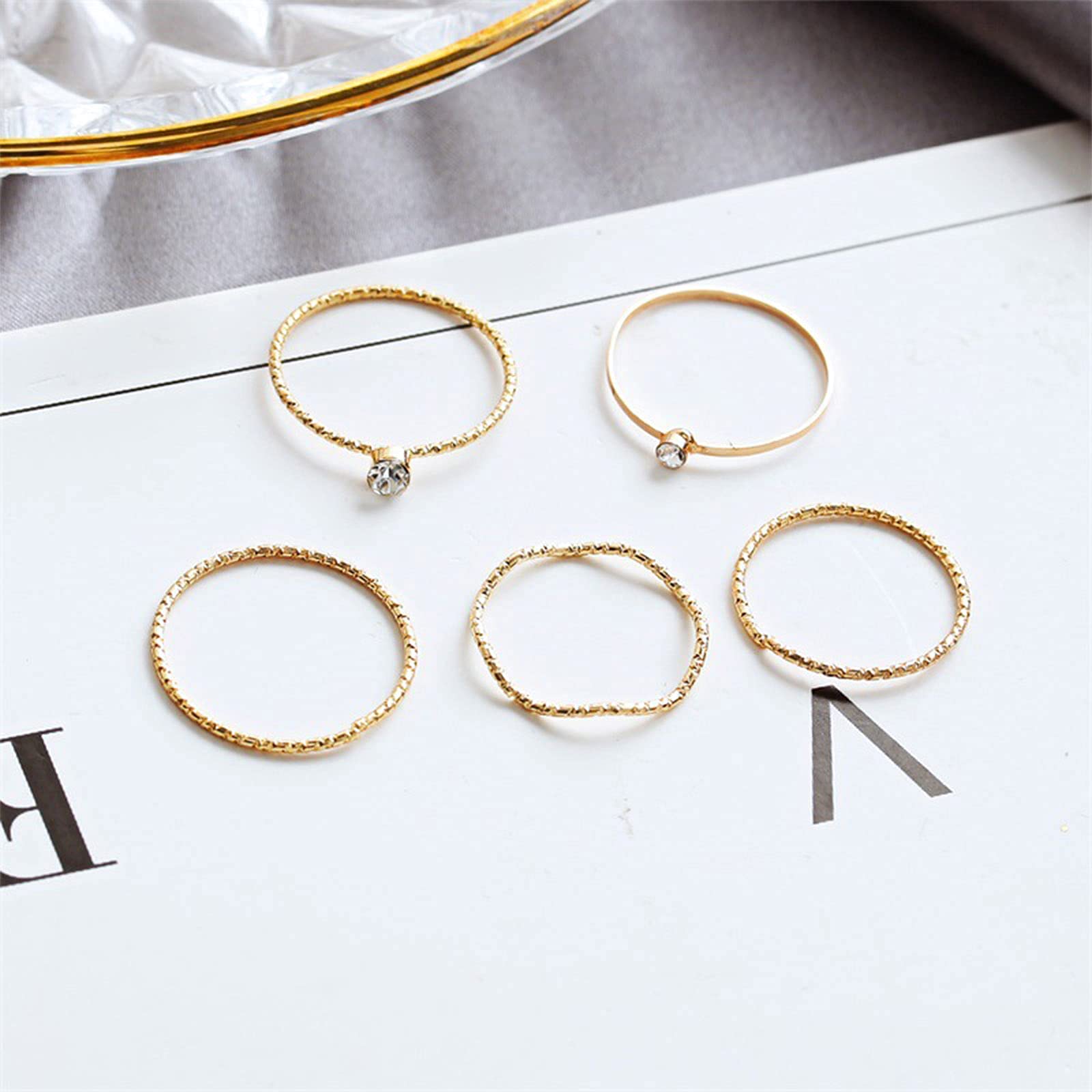 Boho Gemstone Knuckle Rings Set - 5Pcs Gold Crystal Stackable Finger Rings for Women & Teens | Elegant Hand Jewelry for Parties, Weddings & Everyday Wear