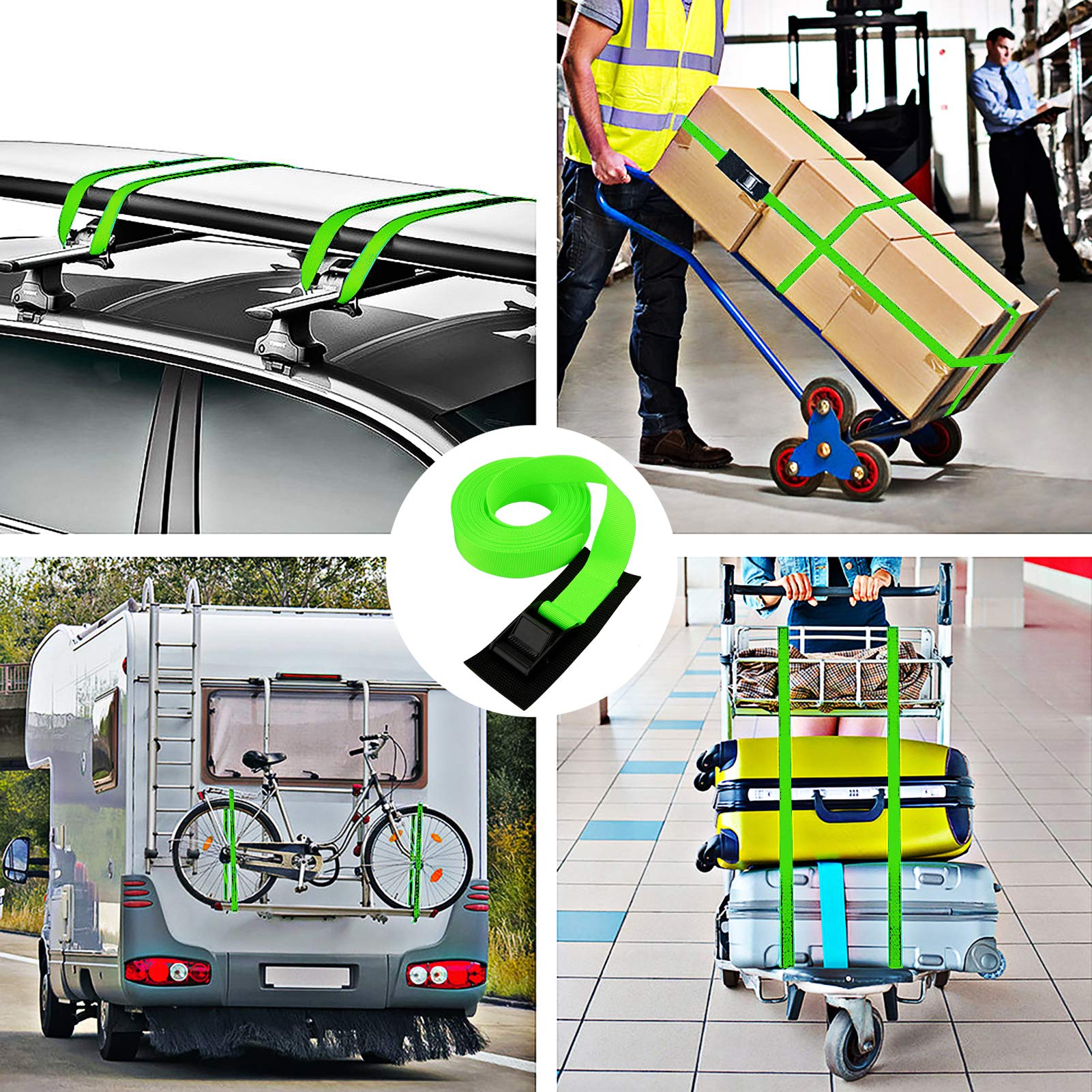 Heavy Duty Ratchet Tie Down Straps 2 Pack - 16FT Adjustable Lashing Straps with Cam Buckle for Cargo, Truck, Motorcycle, Boat & Luggage Securing - Durable Green Transport Straps for Road Trips & Moving