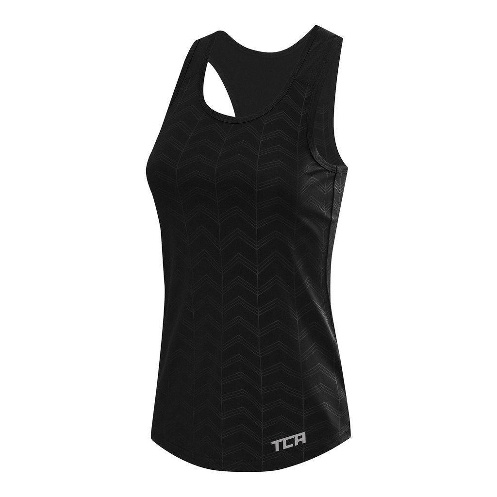 TCA Women's Workout Tank Top - Lightweight Running & Training Shirt - Breathable & Moisture-Wicking - Black/Black - XS - Perfect for Gym, Jogging & Yoga