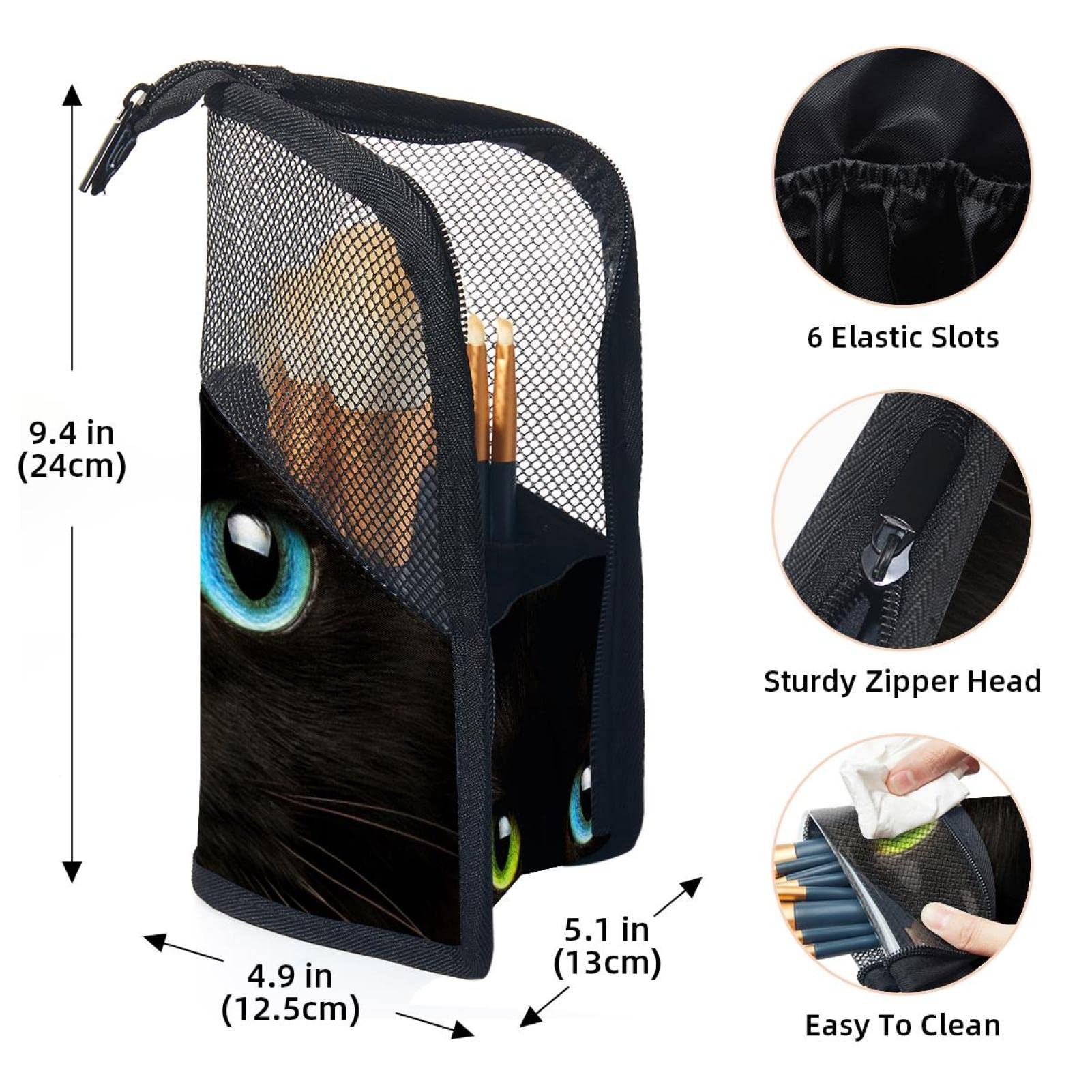 12-Piece Makeup Brush Organizer Bag with Cat Design - Portable Cosmetic Brush Holder Case for Travel & Home Storage - Cute Two-Tone Eye Cat Pattern Makeup Brush Pouch