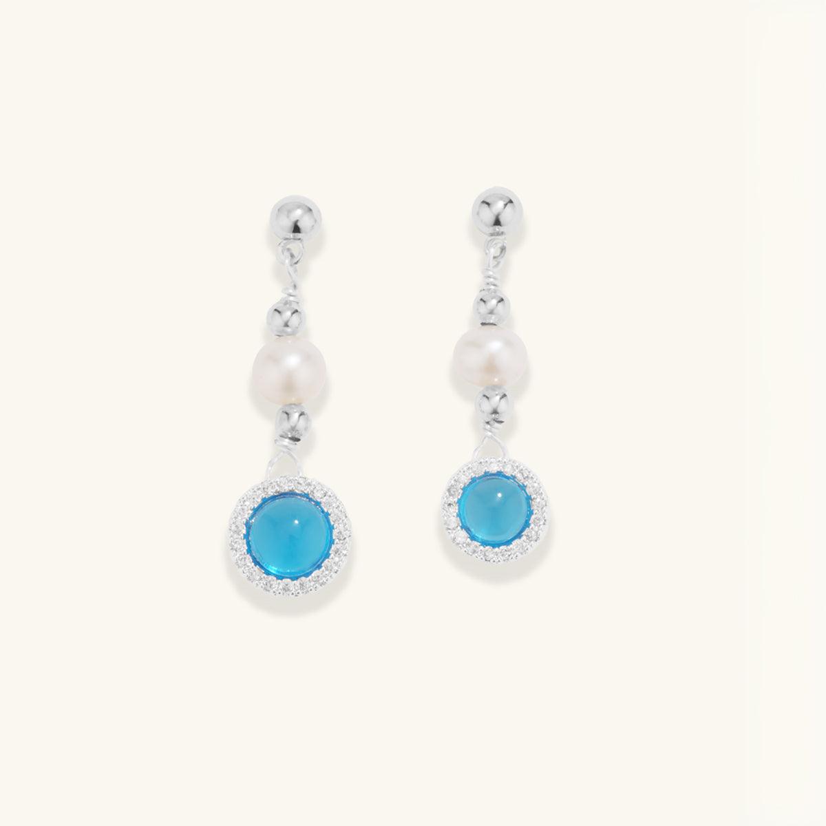 Elegant Aquamarine Pearl Drop Earrings for Women - Dainty Blue Gemstone Dangle Earrings for Wedding, Party & Special Occasions